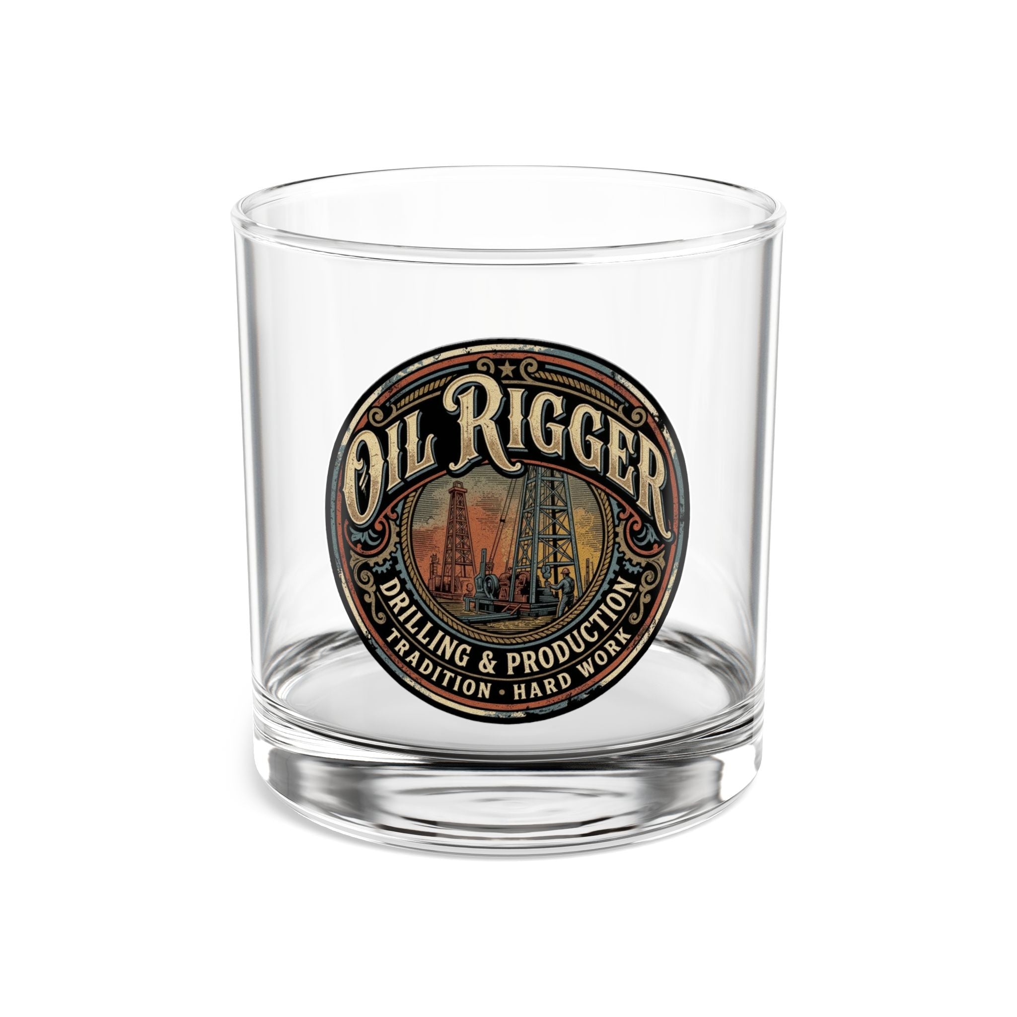 Oil Rigger 10oz Rocks Glass – Vintage Drilling Rig Whiskey Tumbler - DCA0205