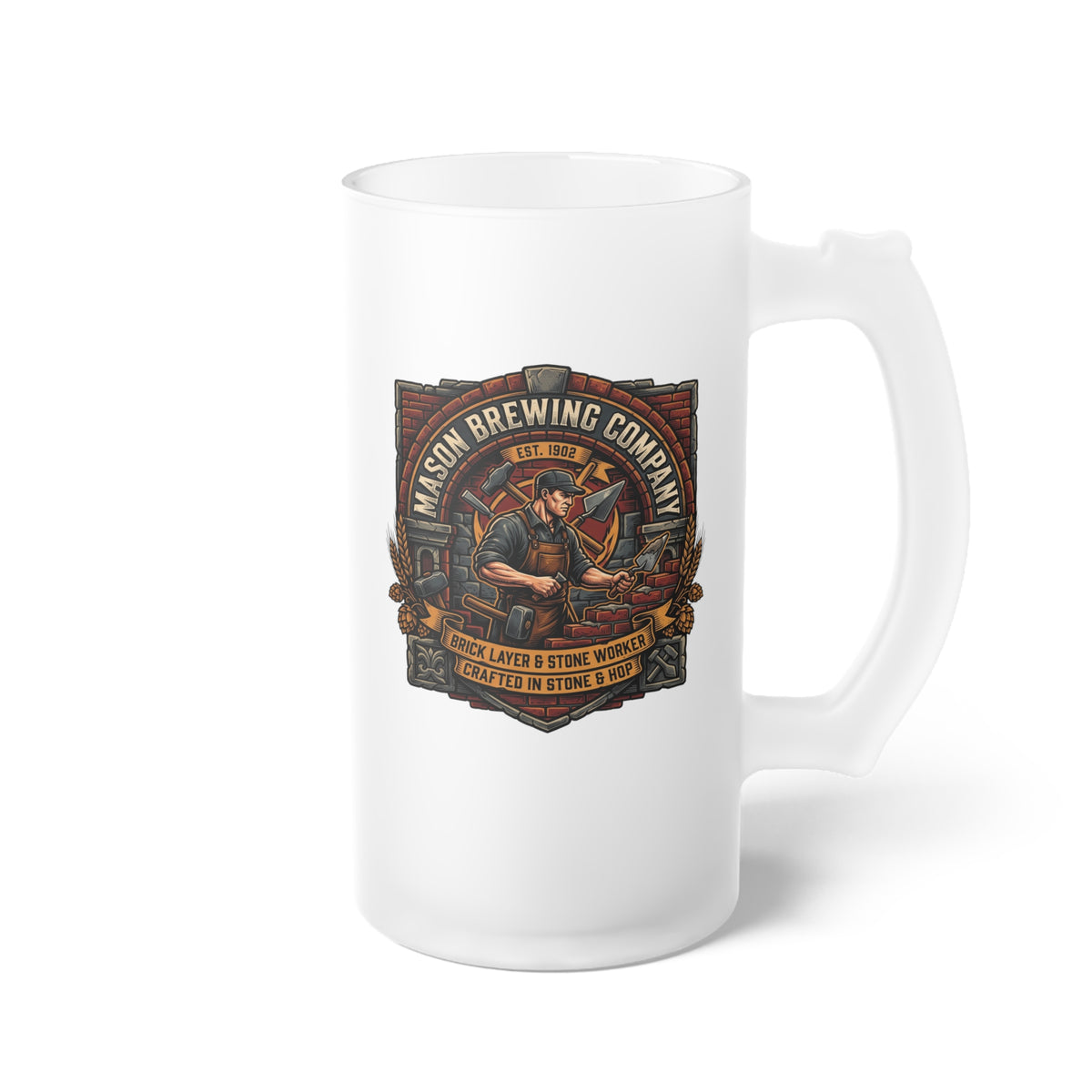 Mason Frosted Glass Beer Mug — Vintage Brewery Logo Stein, Gift for Beer Lovers - DCA0513