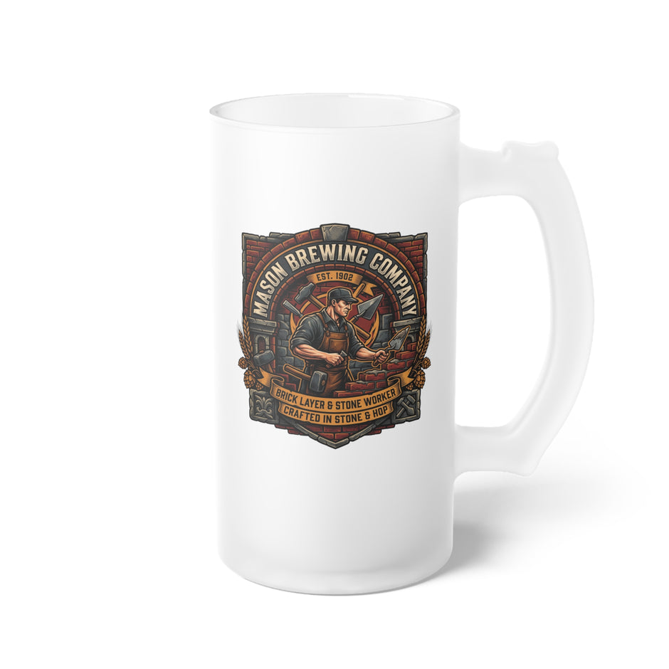 Mason Frosted Glass Beer Mug — Vintage Brewery Logo Stein, Gift for Beer Lovers - DCA0513