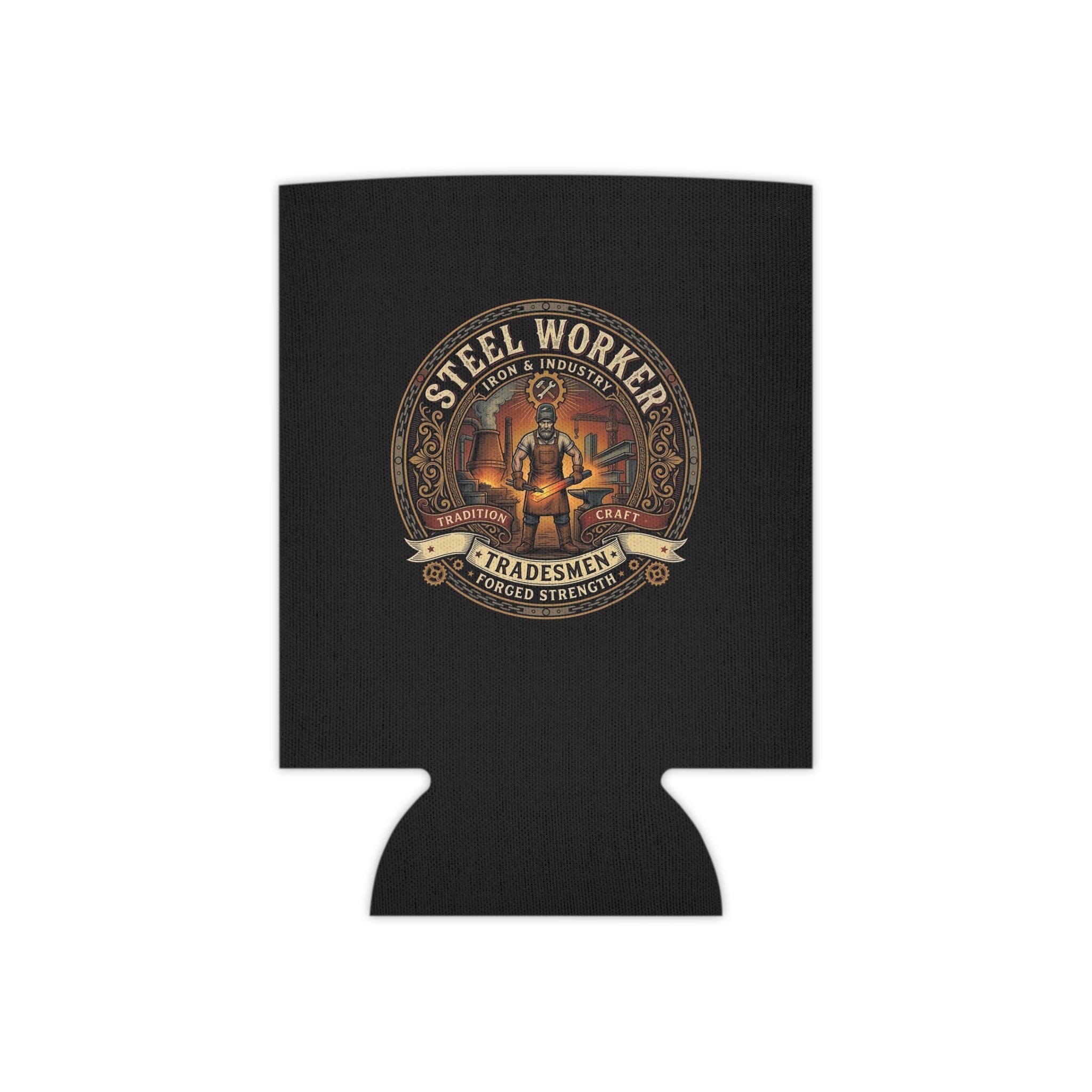 Steel Worker Can Cooler – HTBA Tradesmen Emblem Beer Koozie