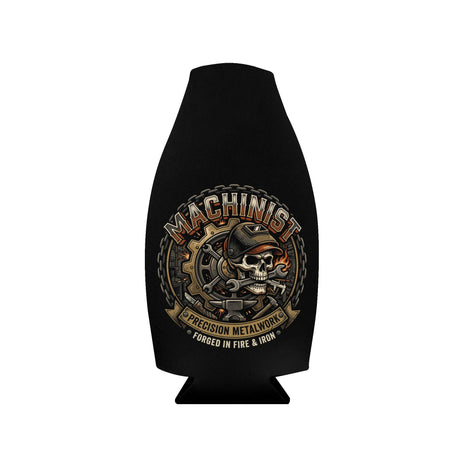 Machinist Skull Zip-Up Bottle Cooler Sleeve — Insulated Beer Koozie for Metalworkers - DCA0485