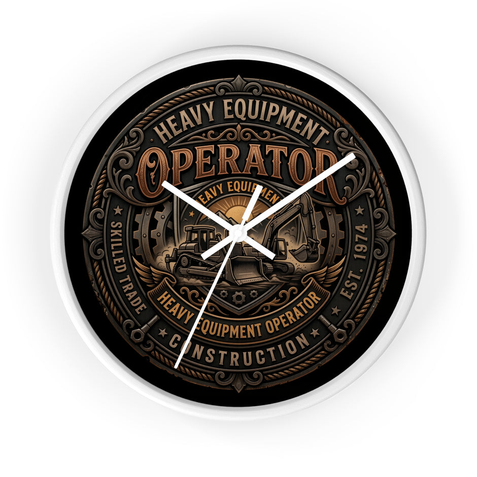 Heavy Equipment Operator Wall Clock — Construction Crew Vintage Badge Clock - DCA0386