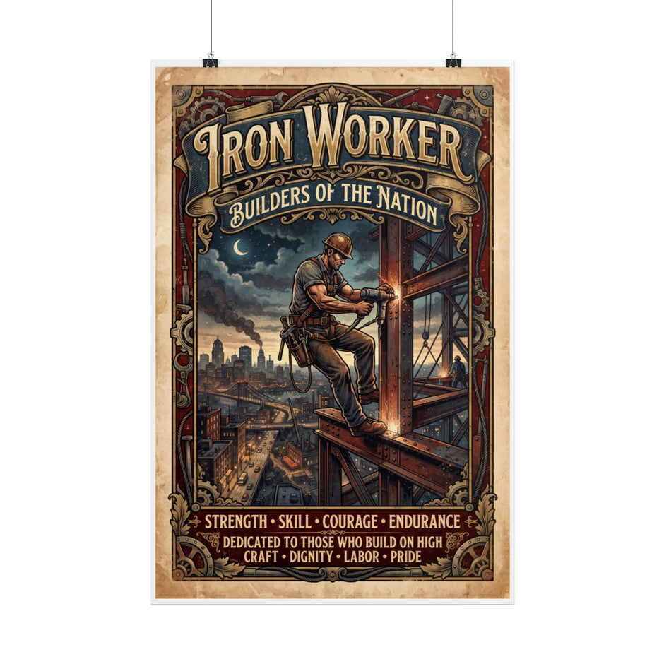 Iron Worker Rolled Poster — 'Iron Worker: Builders of the Nation' Vintage Industrial Wall Art - DCA0371