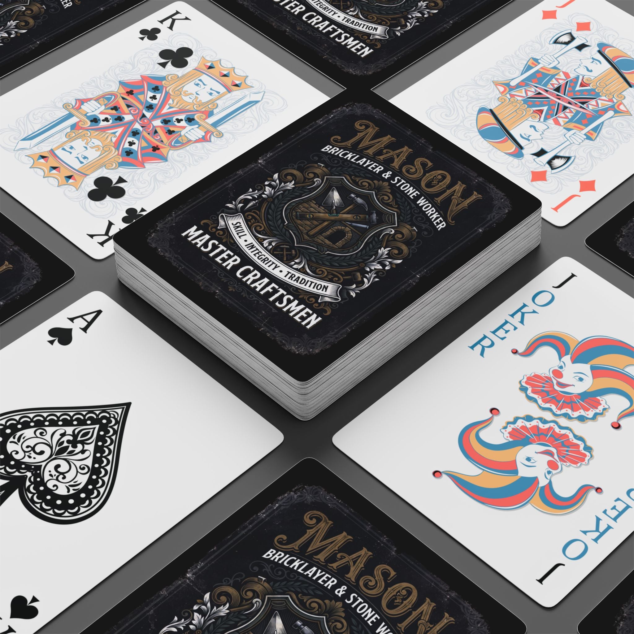 Mason Master Craftsmen Poker Playing Cards — Vintage Bricklayer & Stoneworker Deck - DCA0358