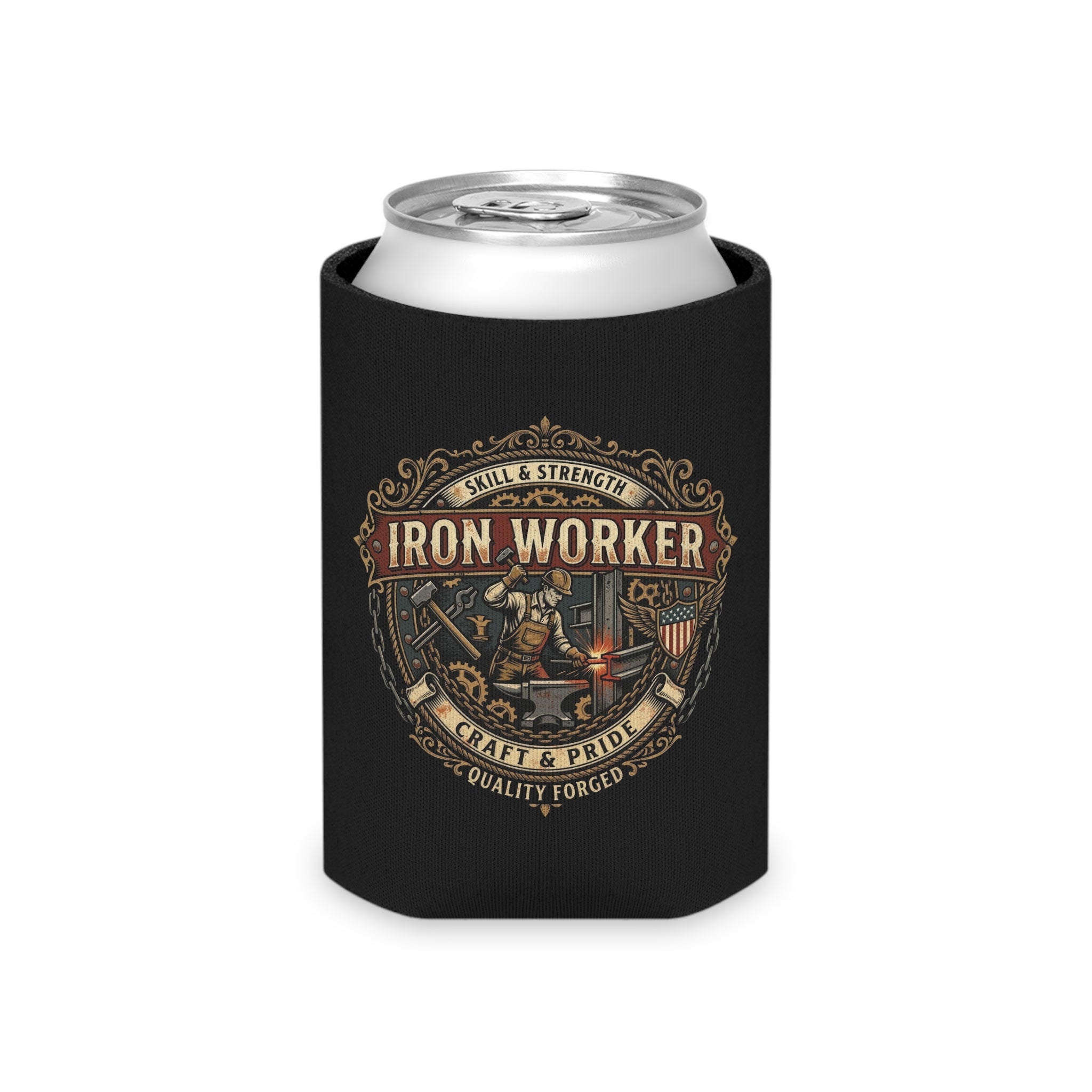 Iron Worker: Skill & Strength- Vintage Trade Logo Can Cooler - DCA0291