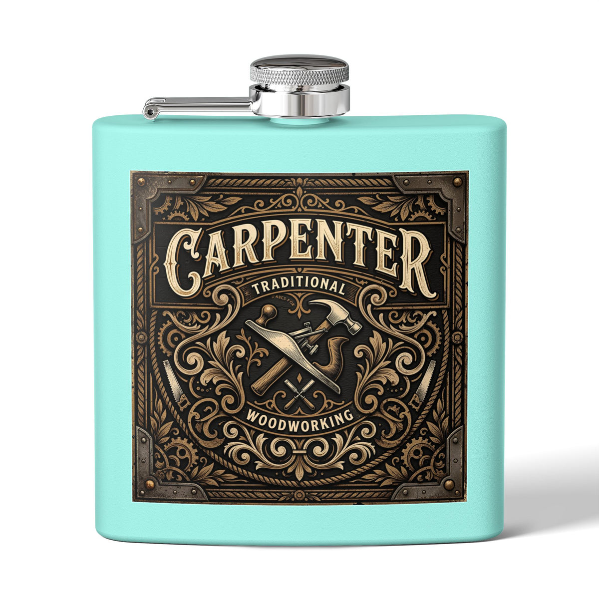 Carpenter Stainless Steel Flask – Traditional Woodworking 6oz Hip Flask Gift - DCA0420