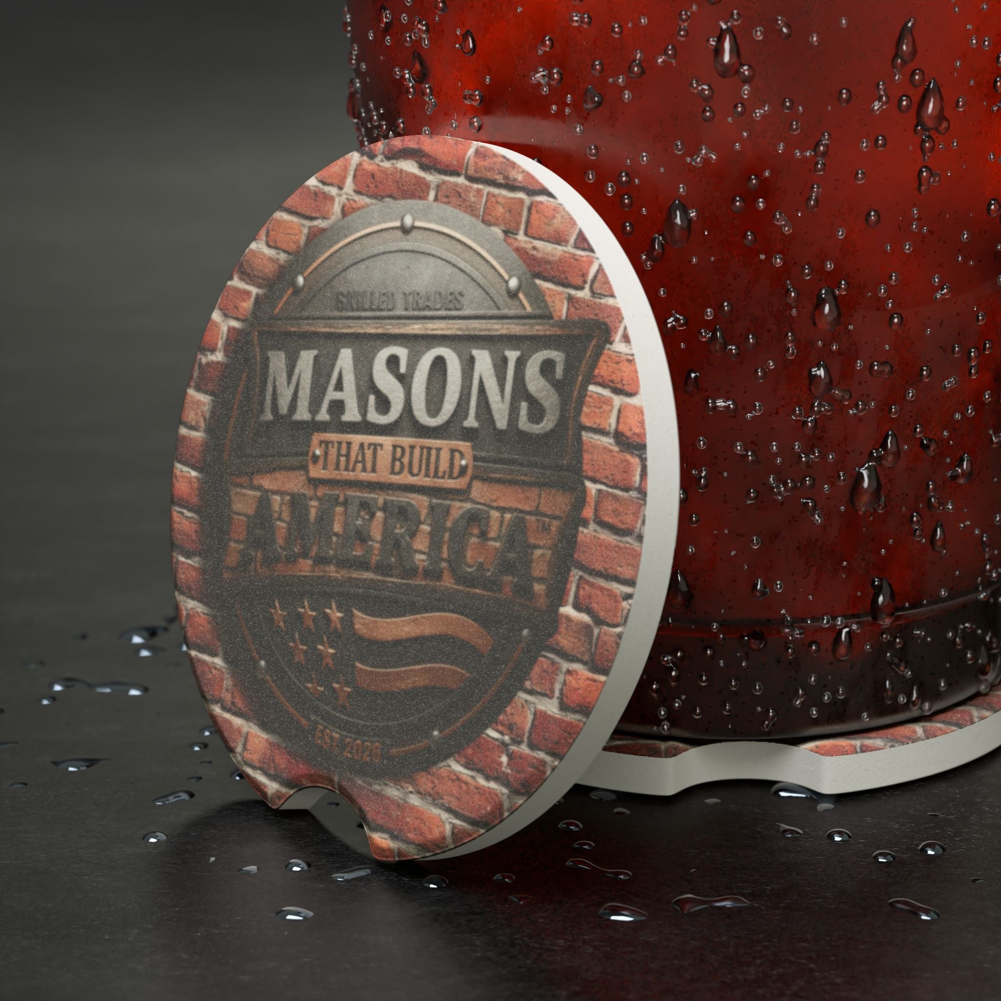 Masons That Build America-Brick Wall Design - Soapstone Car Coaster- DCA142