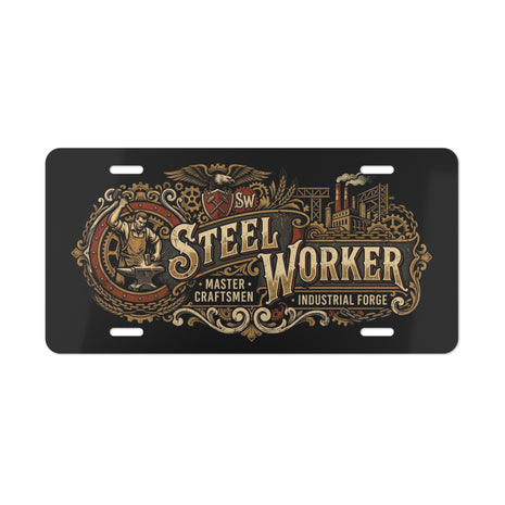 Steel Worker Vanity Plate — Vintage Industrial Forge License Tag - DCA0327