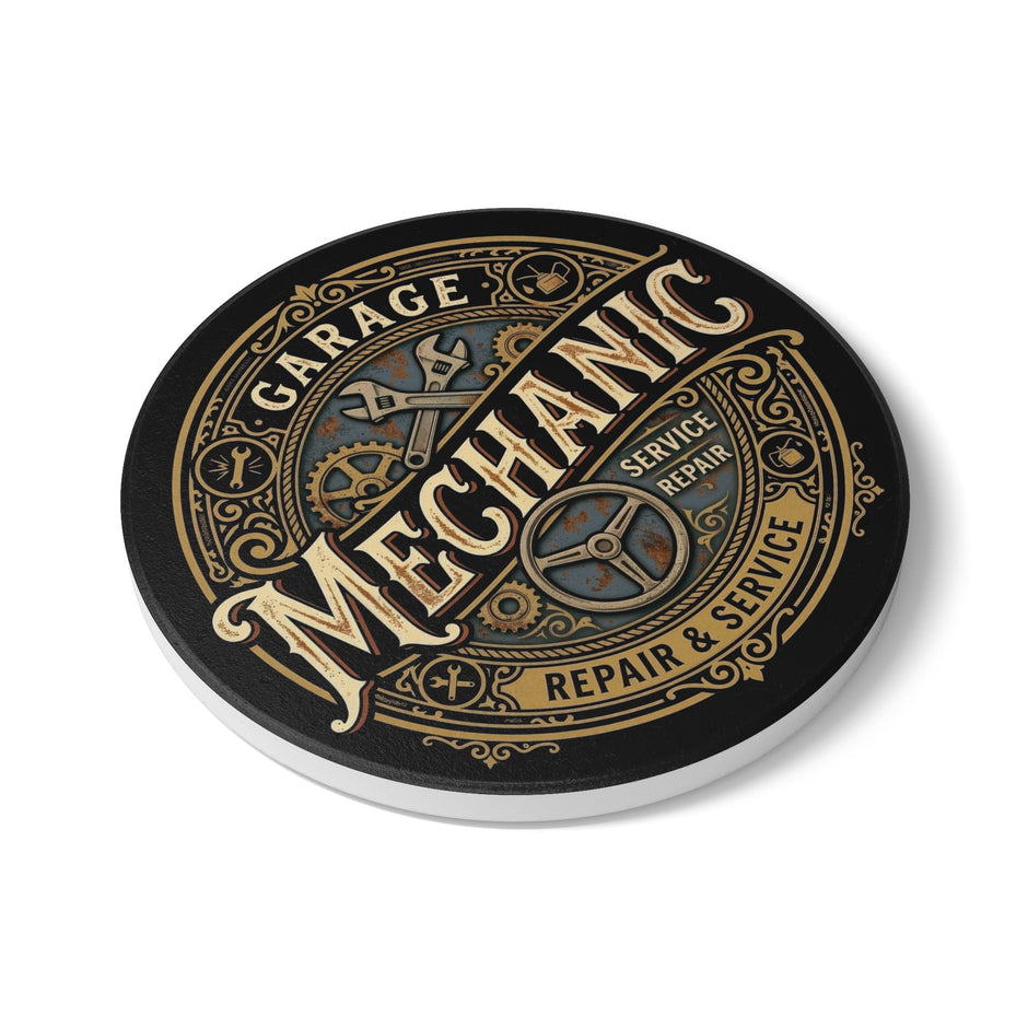 Garage Mechanic Ceramic Coaster — Vintage Repair & Service Design - DCA0234