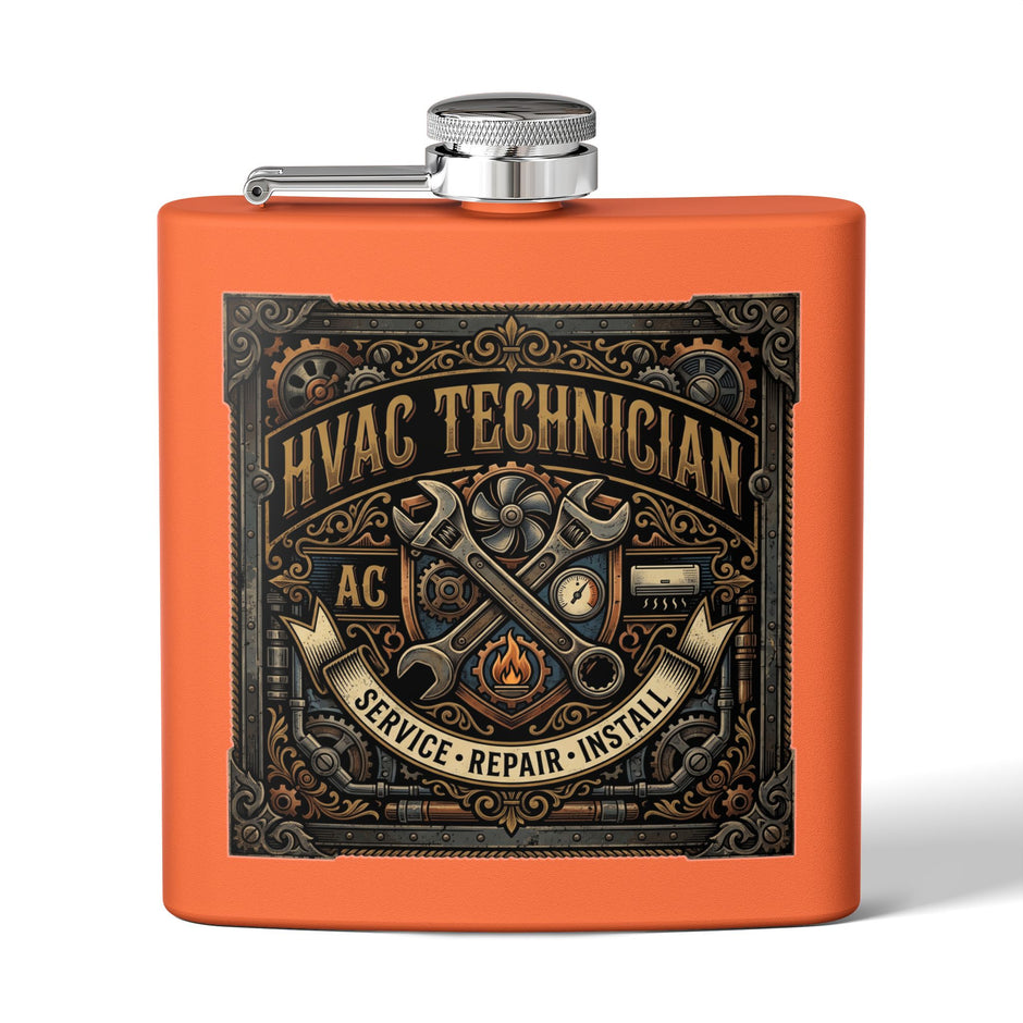 HVAC Technician 6oz Stainless Steel Flask — Service • Repair • Install Gift - DCA0423