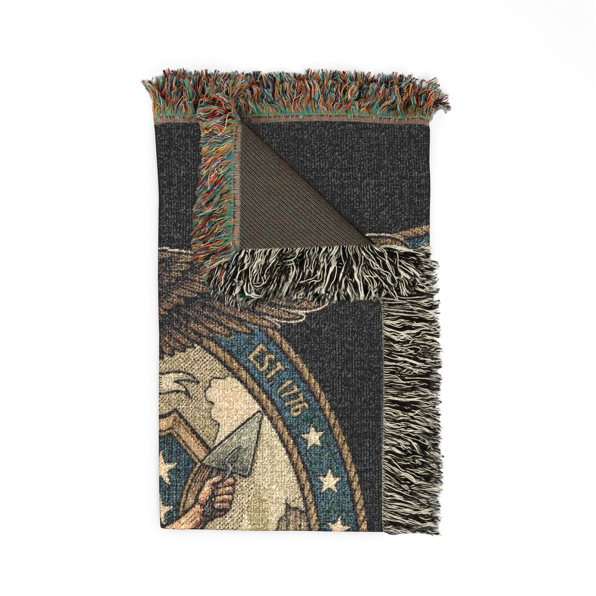 Plasterer Woven Blanket — Patriotic Throw Blanket with Vintage American Seal