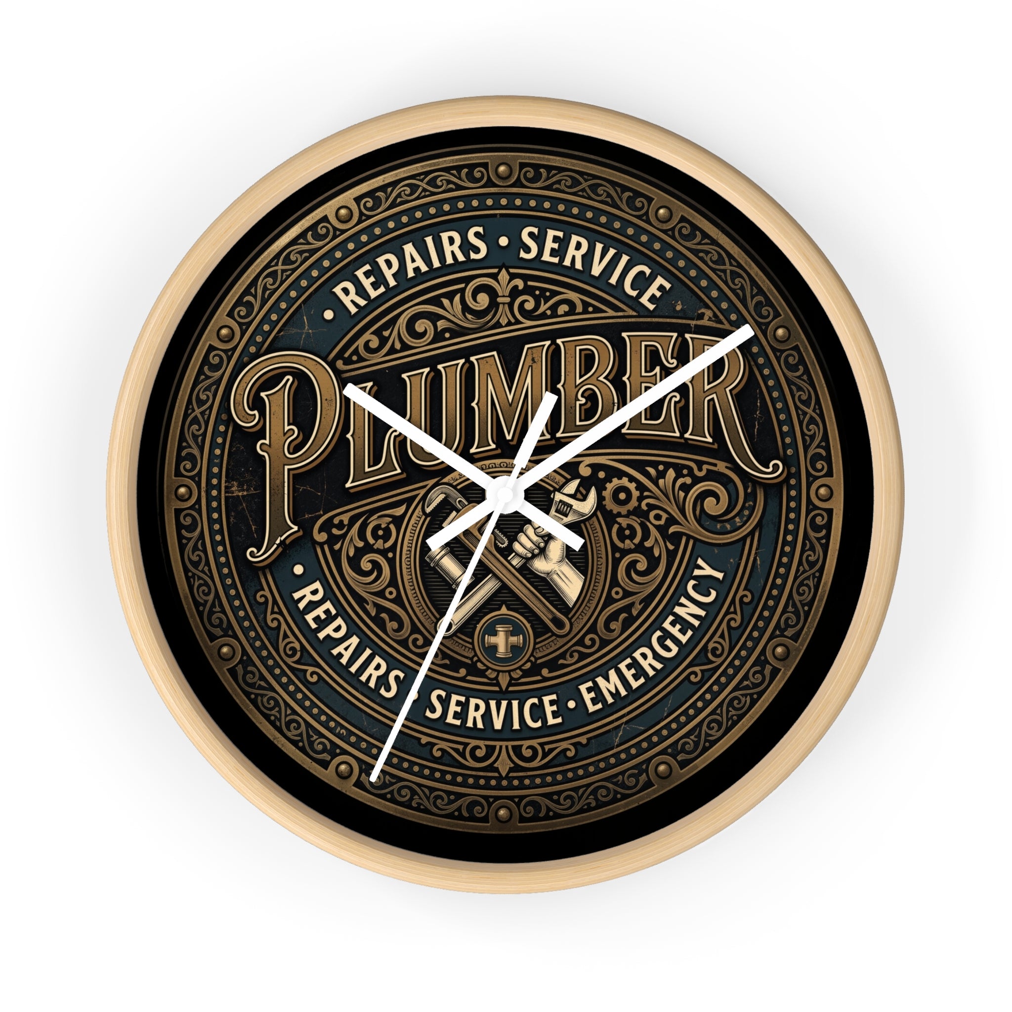 Plumber Vintage Emblem Wall Clock — Repairs • Service • Emergency - DCA0398