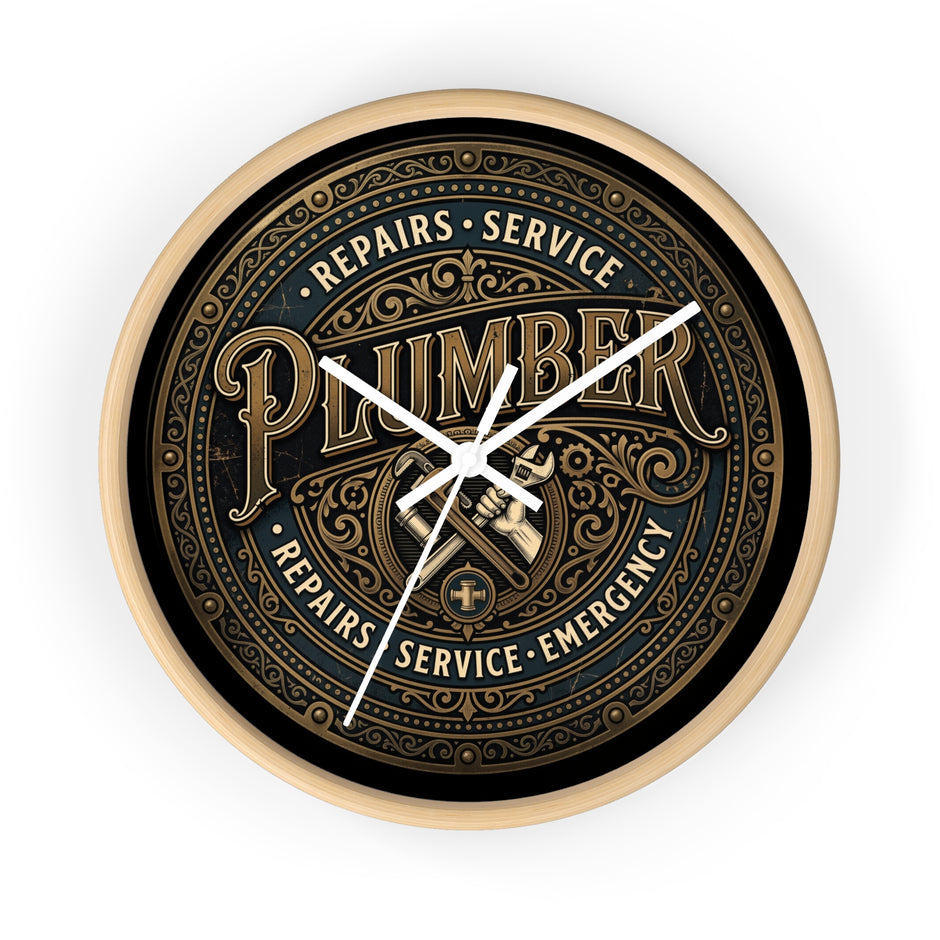 Plumber Vintage Emblem Wall Clock — Repairs • Service • Emergency - DCA0398