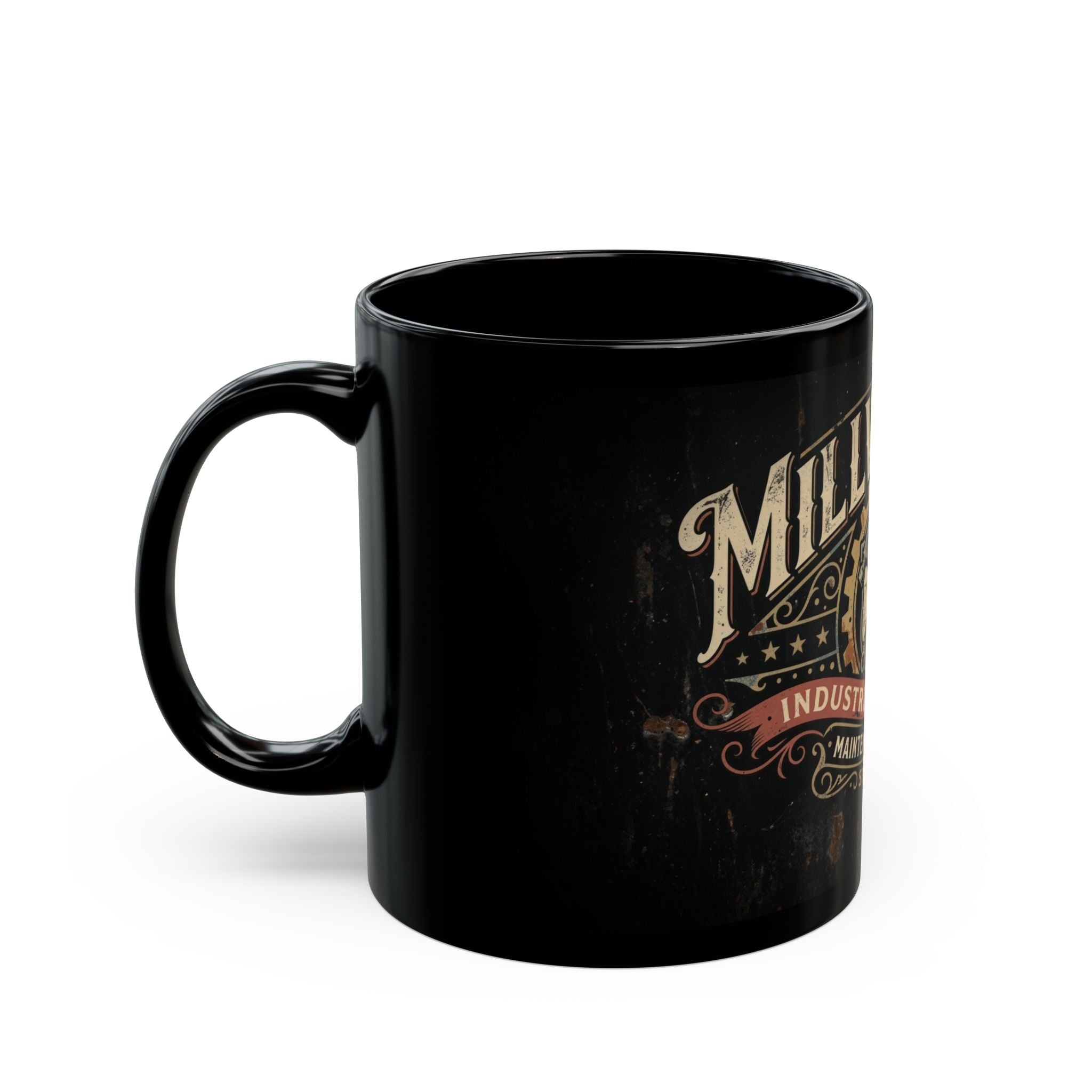 Millwright Industrial Logo Black Coffee Mug – Maintenance & Repair Tool Emblem (11oz/15oz) - DCA0280