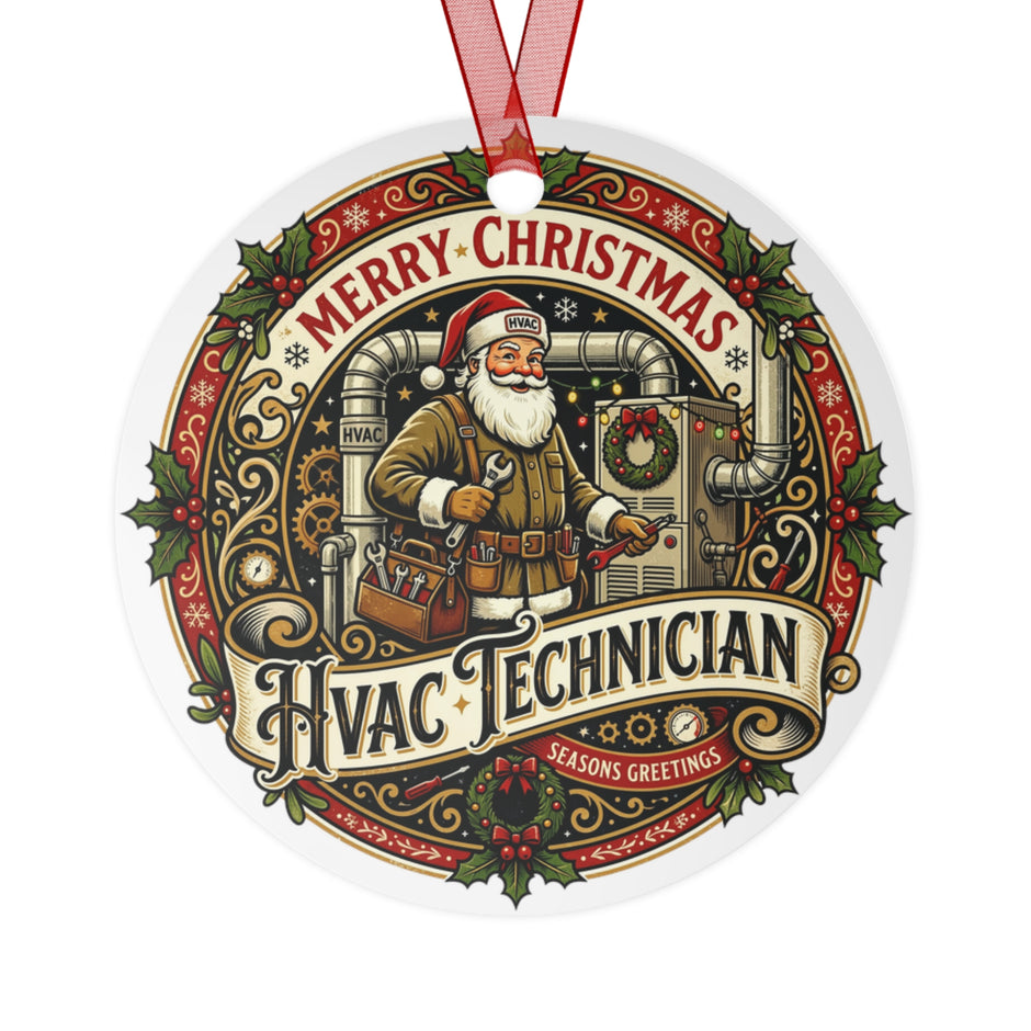 HVAC Technician Christmas Metal Ornament — Merry Christmas Santa HVAC Holiday Decoration - DCA0447