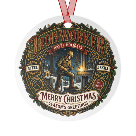 Ironworker Christmas Metal Ornament — "Merry Christmas" Holiday Steelworker Keepsake - DCA0448