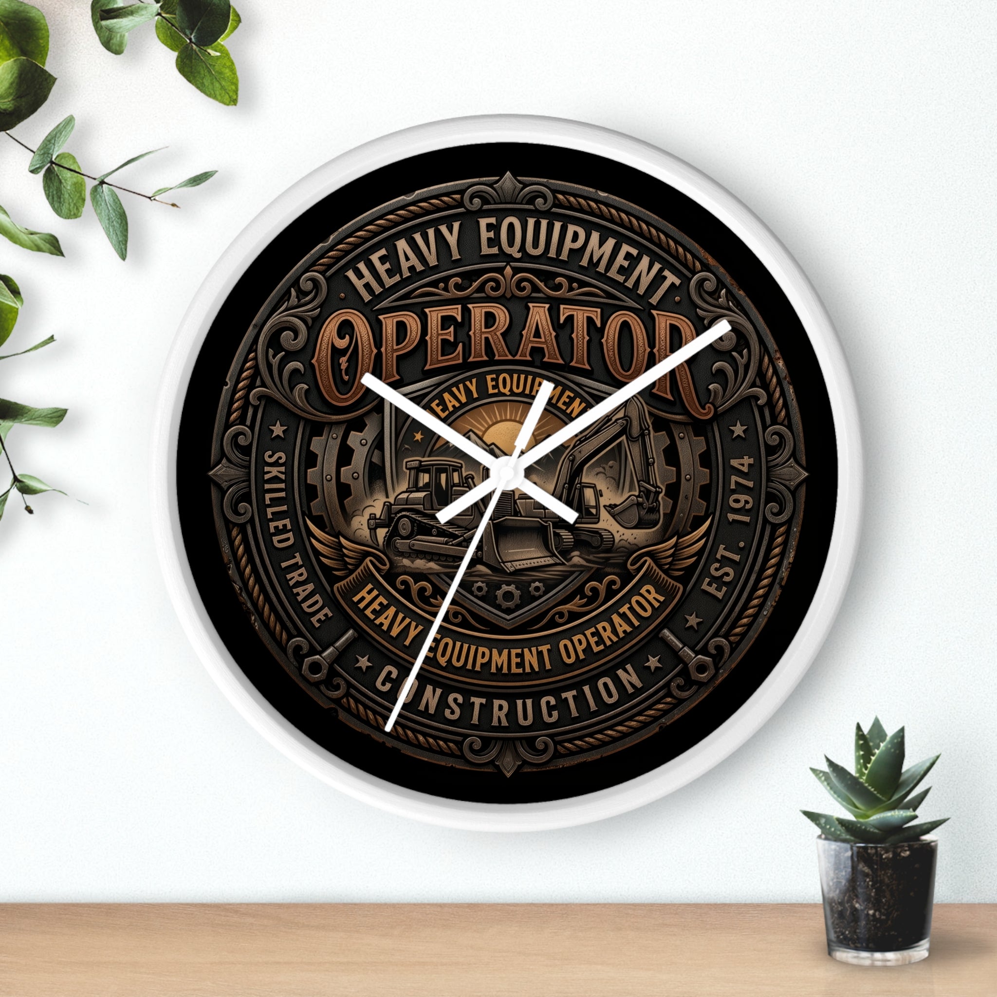Heavy Equipment Operator Wall Clock — Construction Crew Vintage Badge Clock - DCA0386