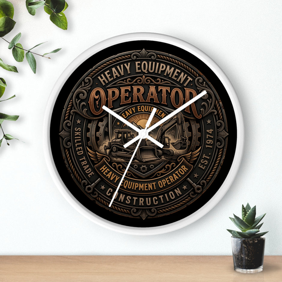 Heavy Equipment Operator Wall Clock — Construction Crew Vintage Badge Clock - DCA0386