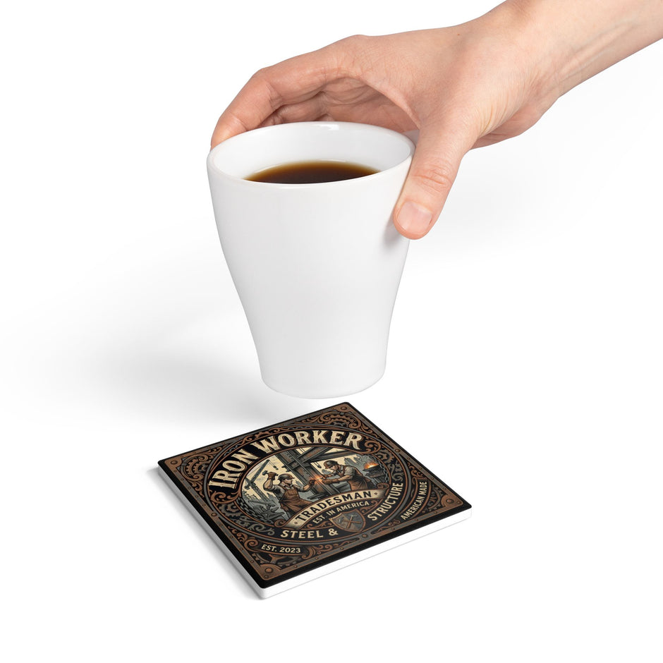 Iron Worker Tradesman Ceramic Coaster — Steel & Structure Vintage Industrial Drink Coaster - DCA0260
