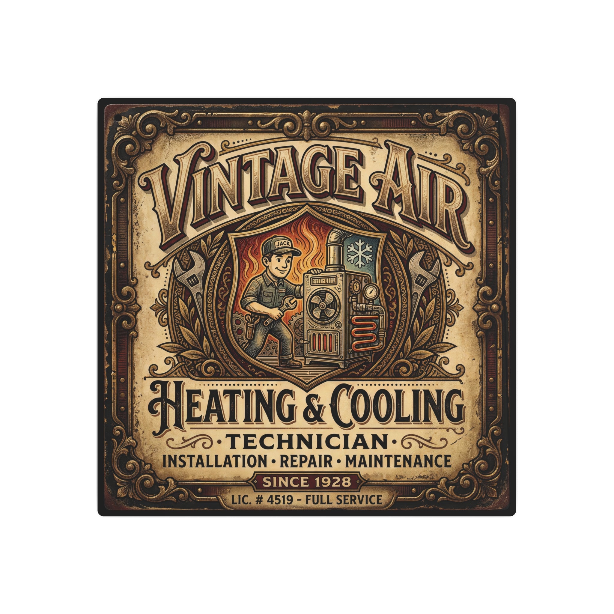 HVAC Technician - Vintage Air Heating & Cooling Metal Sign — Technician Retro Metal Wall Art - DCA0432