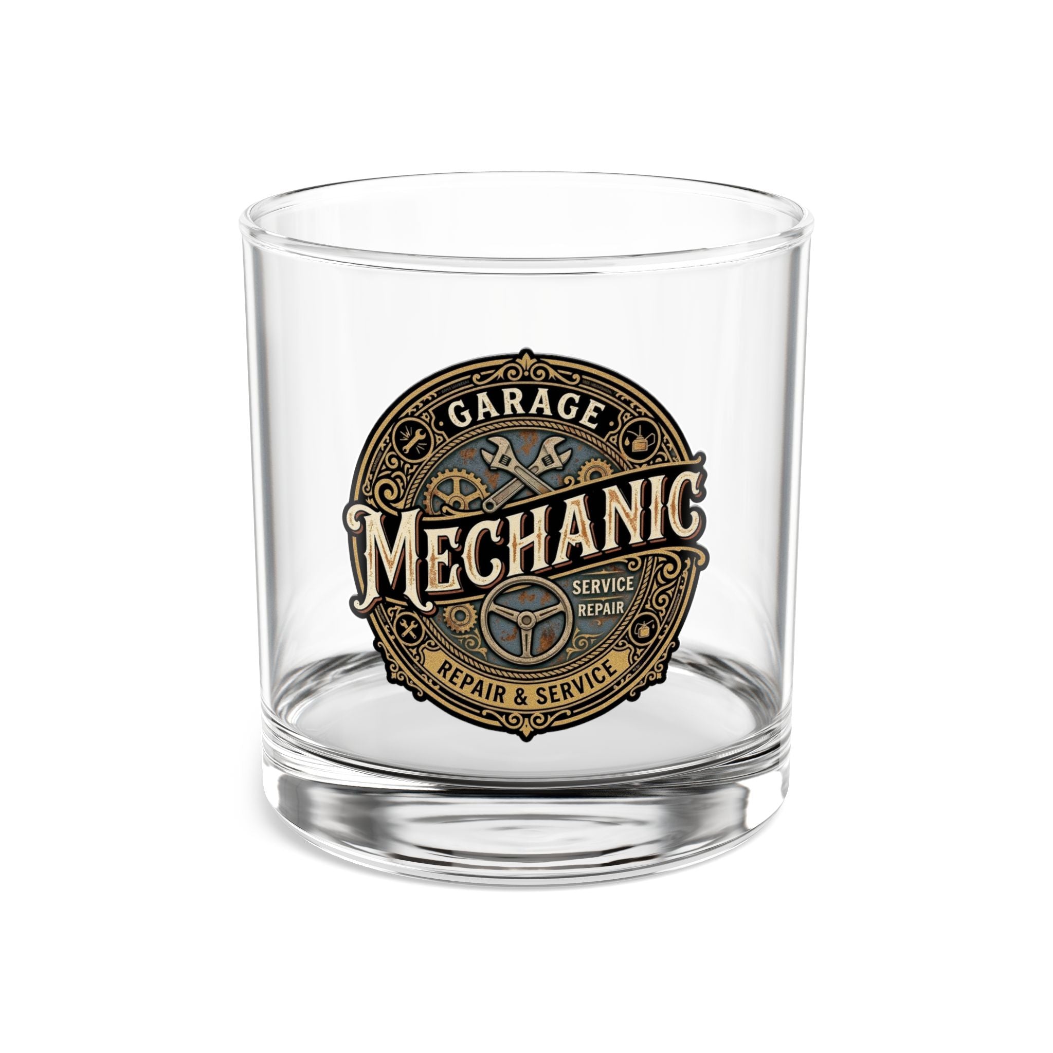 Mechanic Garage Logo 10oz Rocks Glass – Vintage Repair & Service Whiskey Tumbler - DCA0203
