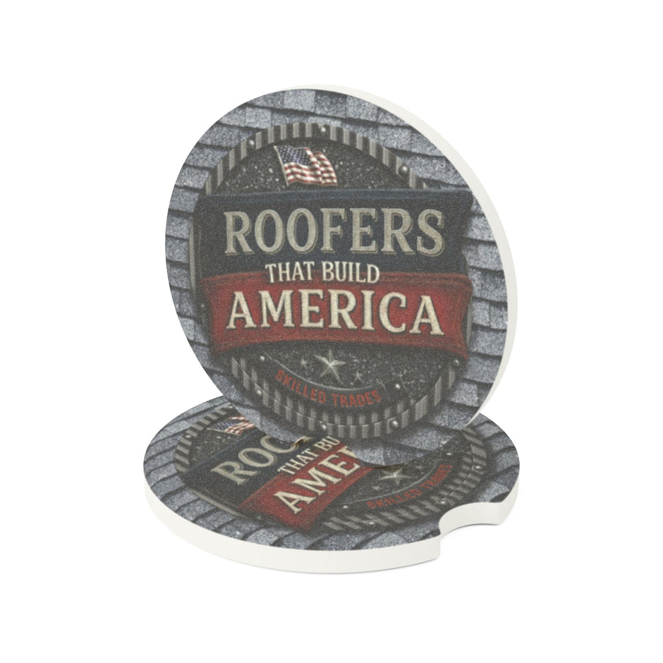 Roofers That Build America - Patriotic Auto Drink Holder -Soapstone Car Coaster - DCA0146