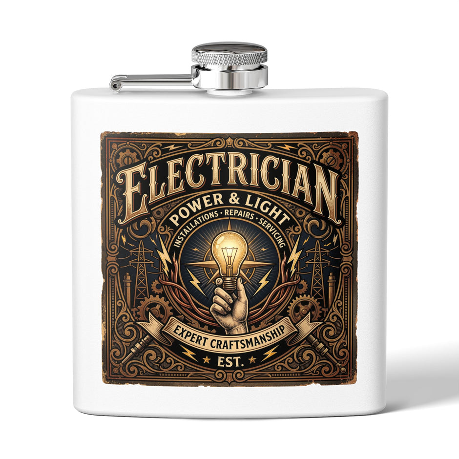 Electrician Licensed & Bonded Flask – 6oz Stainless Steel Hip Flask (Power • Lighting • Repairs) - DCA0421