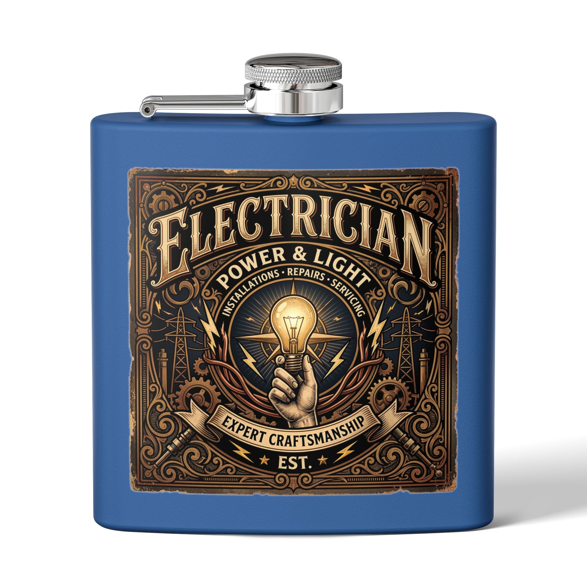 Electrician Licensed & Bonded Flask – 6oz Stainless Steel Hip Flask (Power • Lighting • Repairs) - DCA0421