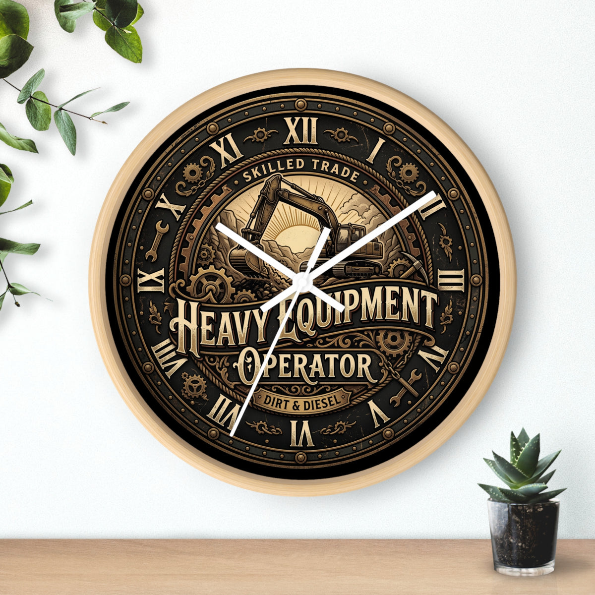 Heavy Equipment Operator Wall Clock — Vintage Excavator Garage & Workshop Decor - DCA0386