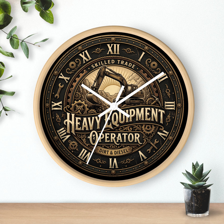 Heavy Equipment Operator Wall Clock — Vintage Excavator Garage & Workshop Decor - DCA0386
