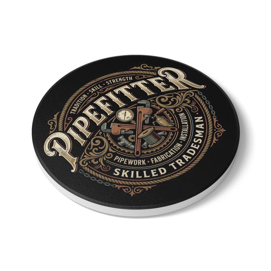 Pipefitter Ceramic Coaster — Skilled Tradesman Vintage Plumbing Design - Pipefitter - DCA0237