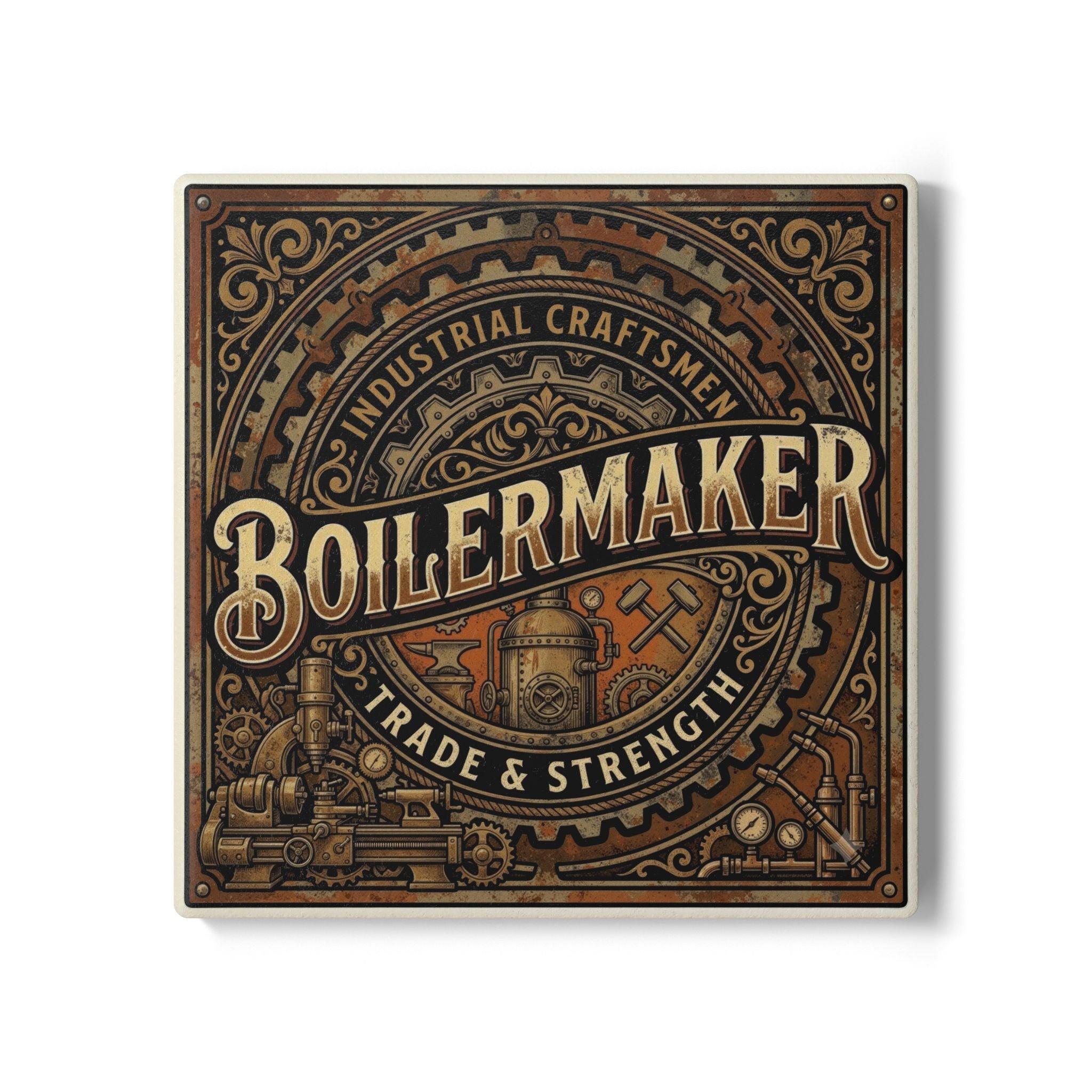 Boilermaker Ceramic Coaster – Industrial Craftsmen 'Trade & Strength' Drink Coaster- DCA0228