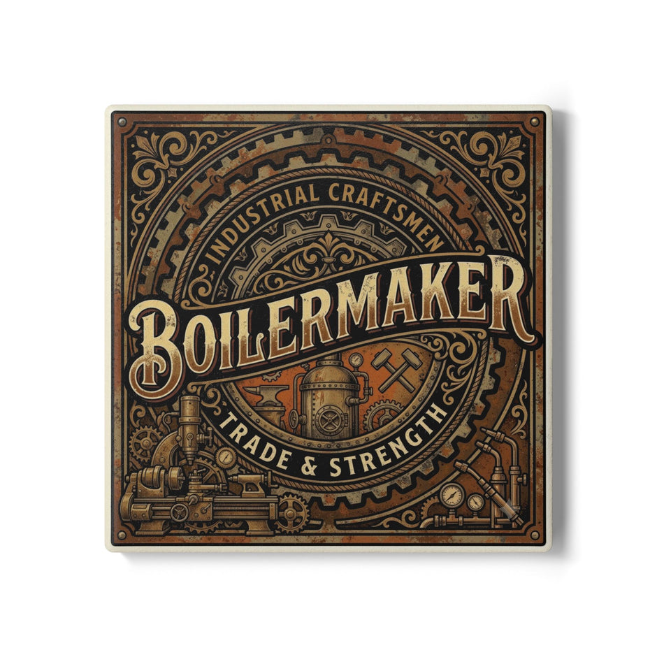 Boilermaker Ceramic Coaster – Industrial Craftsmen 'Trade & Strength' Drink Coaster- DCA0228