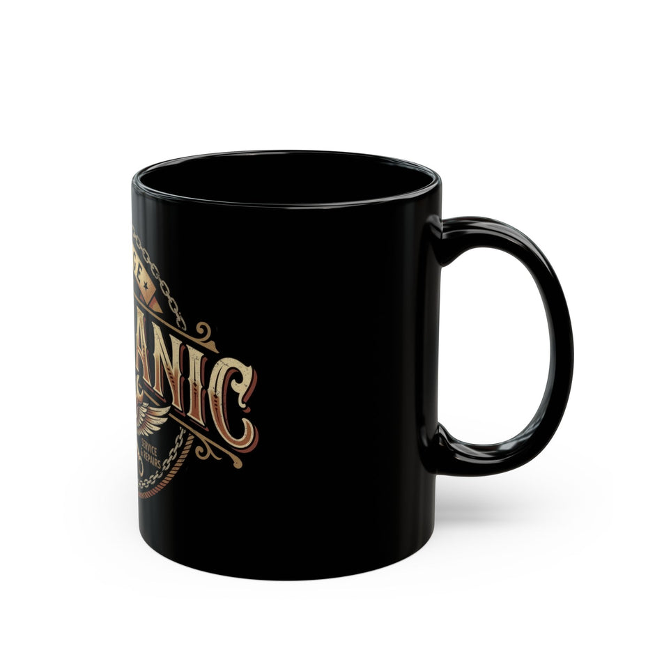Mechanic Garage Coffee Mug — Vintage Wrench Logo Black Ceramic Mug (11oz, 15oz) - DCA0279