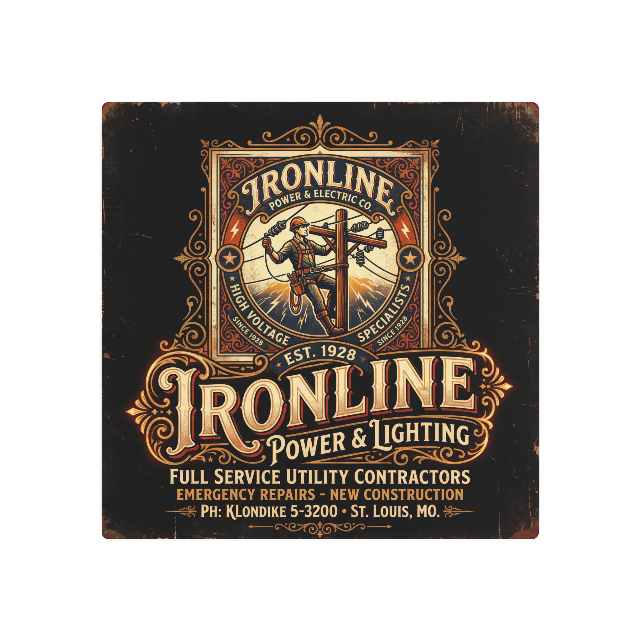 Linemen - Ironline Power & Lighting Vintage Metal Sign - DCA0434