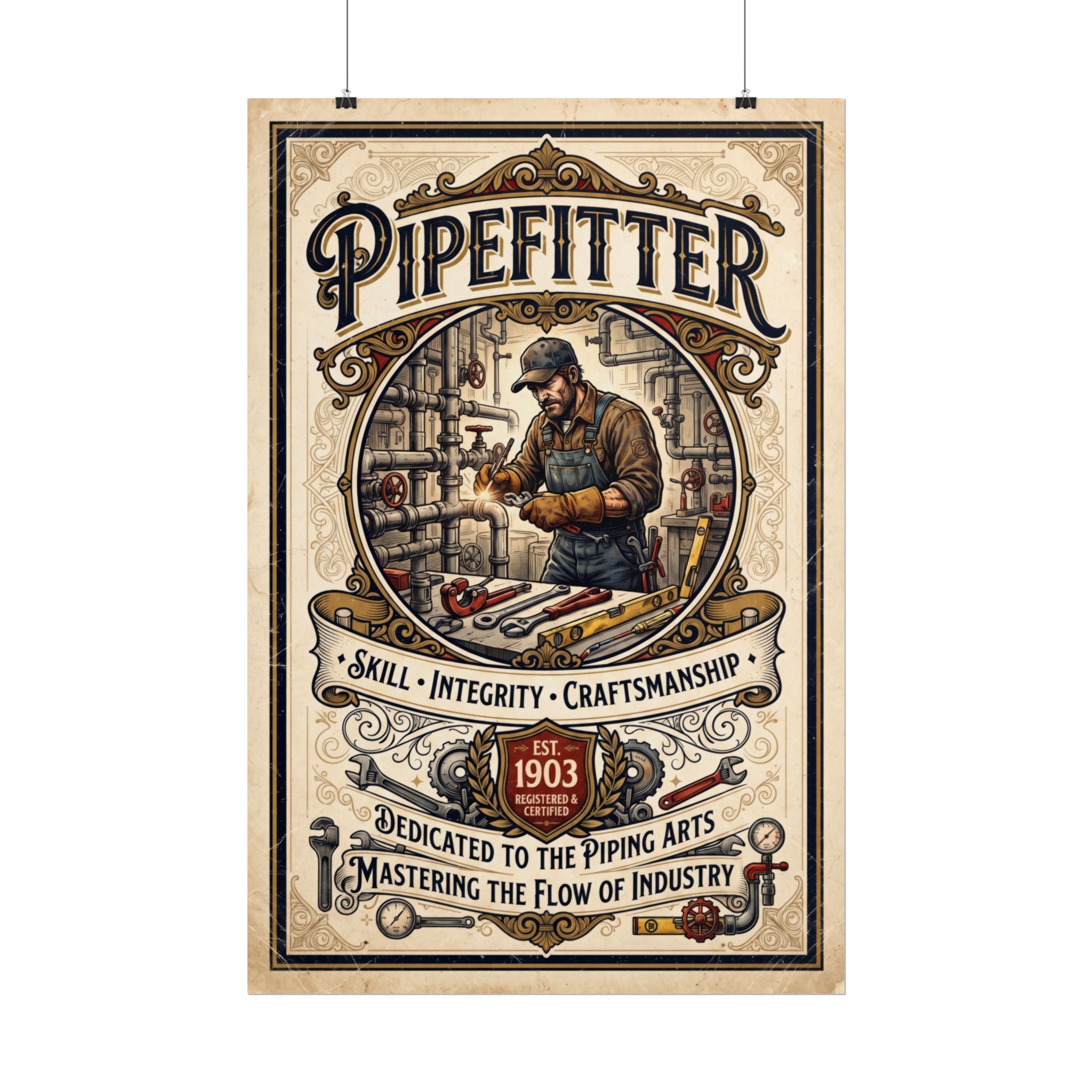 Pipefitter Rolled Poster — Vintage Trades Wall Art: 