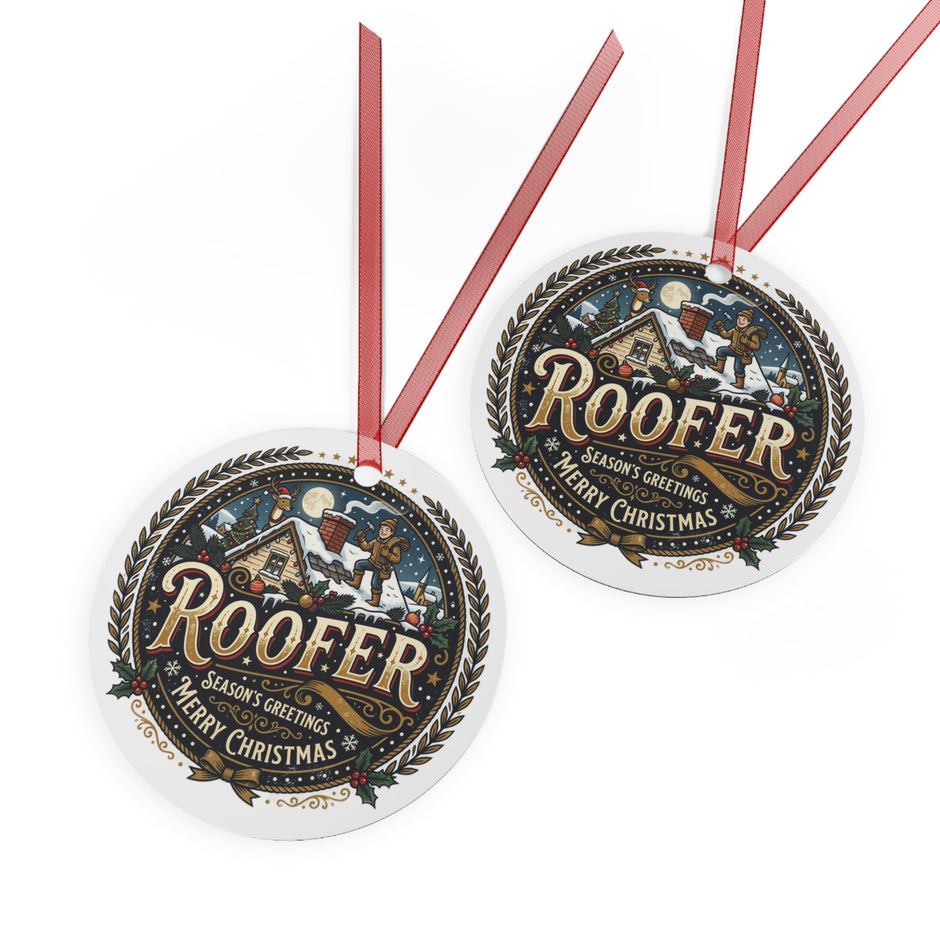 Roofer Merry Christmas Metal Ornament — Season’s Greetings Holiday Roofer Keepsake - DCA0459