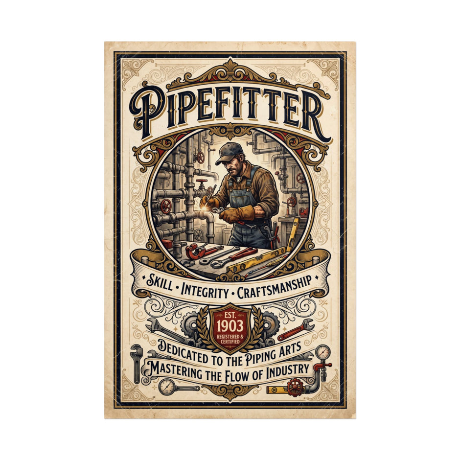 Pipefitter Rolled Poster — Vintage Trades Wall Art: "Skill • Integrity • Craftsmanship" - DCA0377
