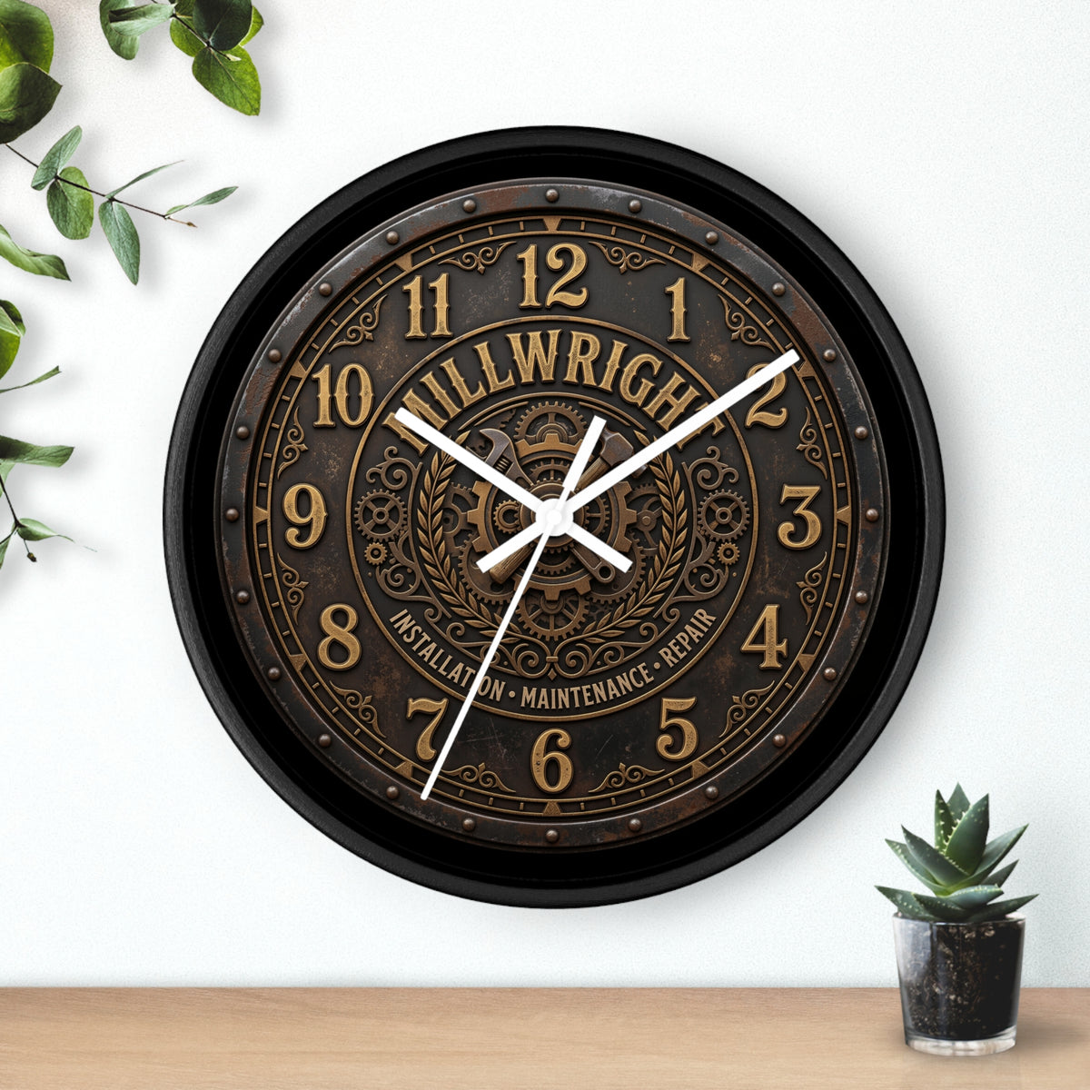 Millwright Vintage Industrial Wall Clock — Steampunk Workshop Decor - DCA0392