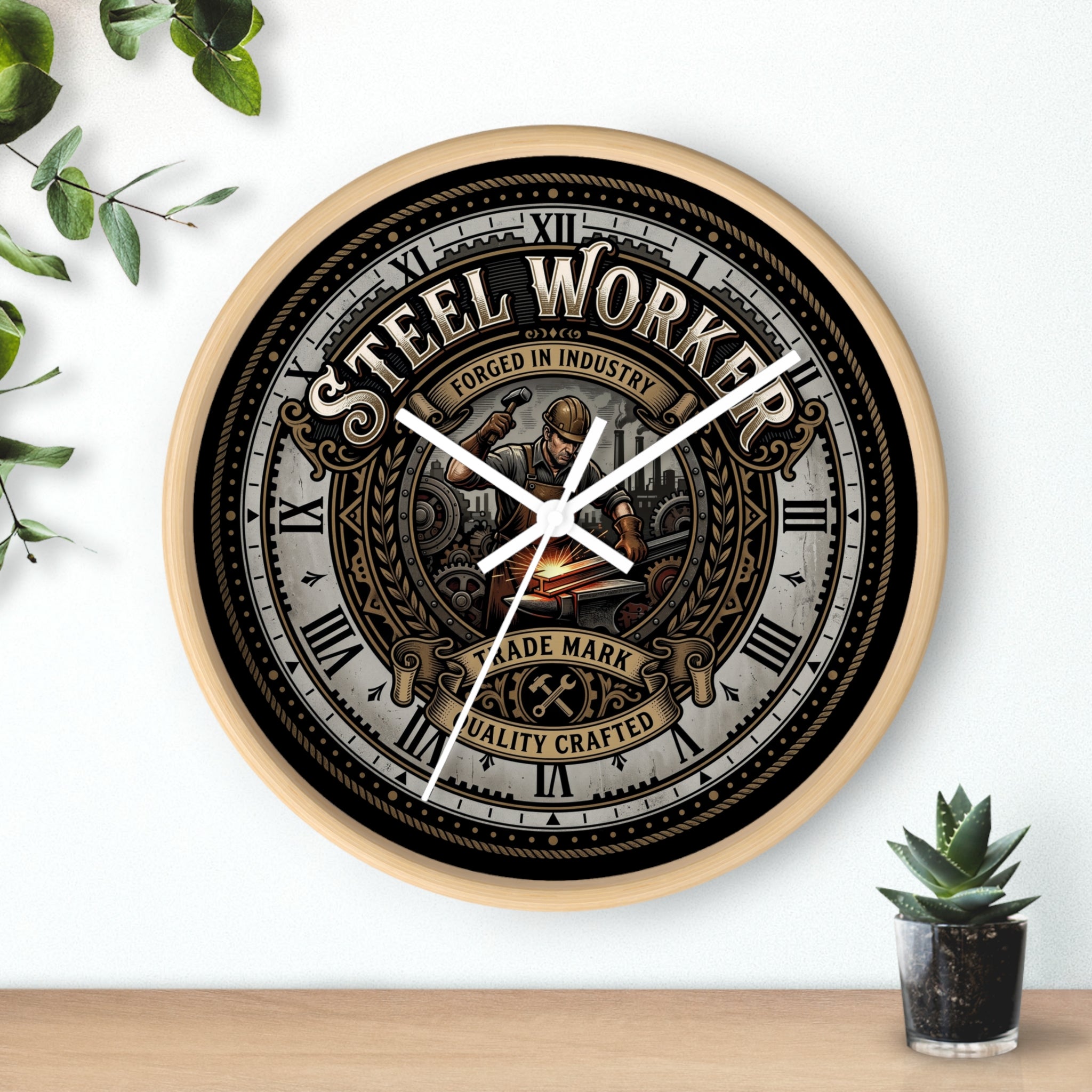 Steel Worker Wall Clock — Vintage Industrial Forge Clock - DCA0400