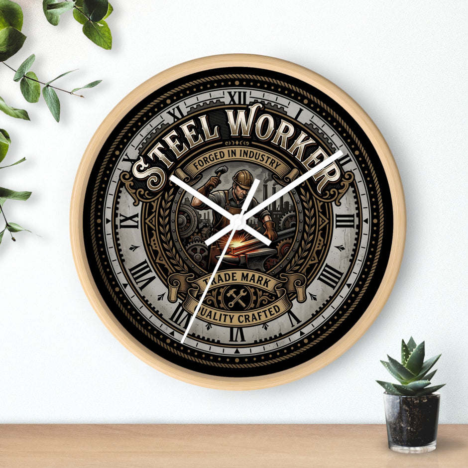 Steel Worker Wall Clock — Vintage Industrial Forge Clock - DCA0400