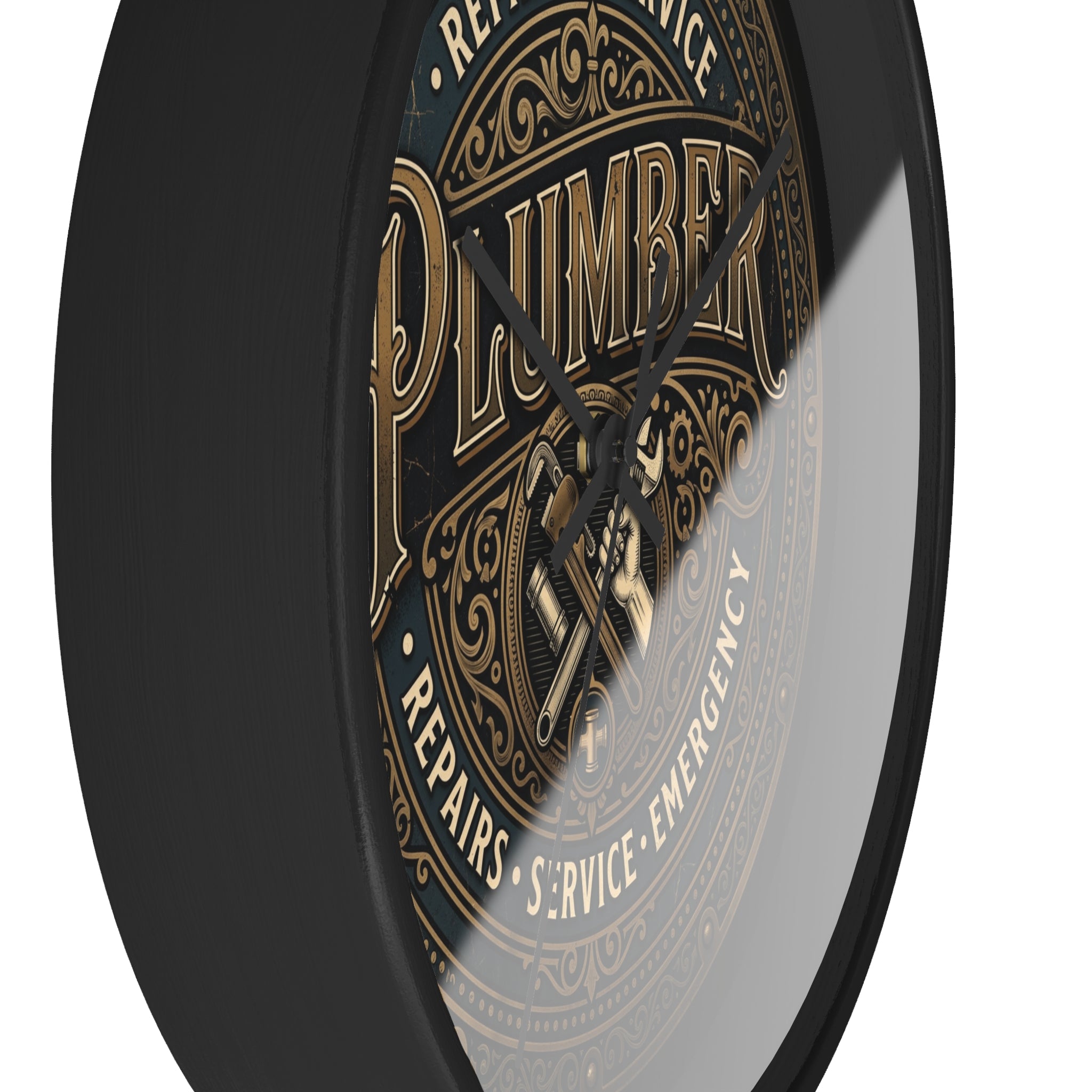 Plumber Vintage Emblem Wall Clock — Repairs • Service • Emergency - DCA0398