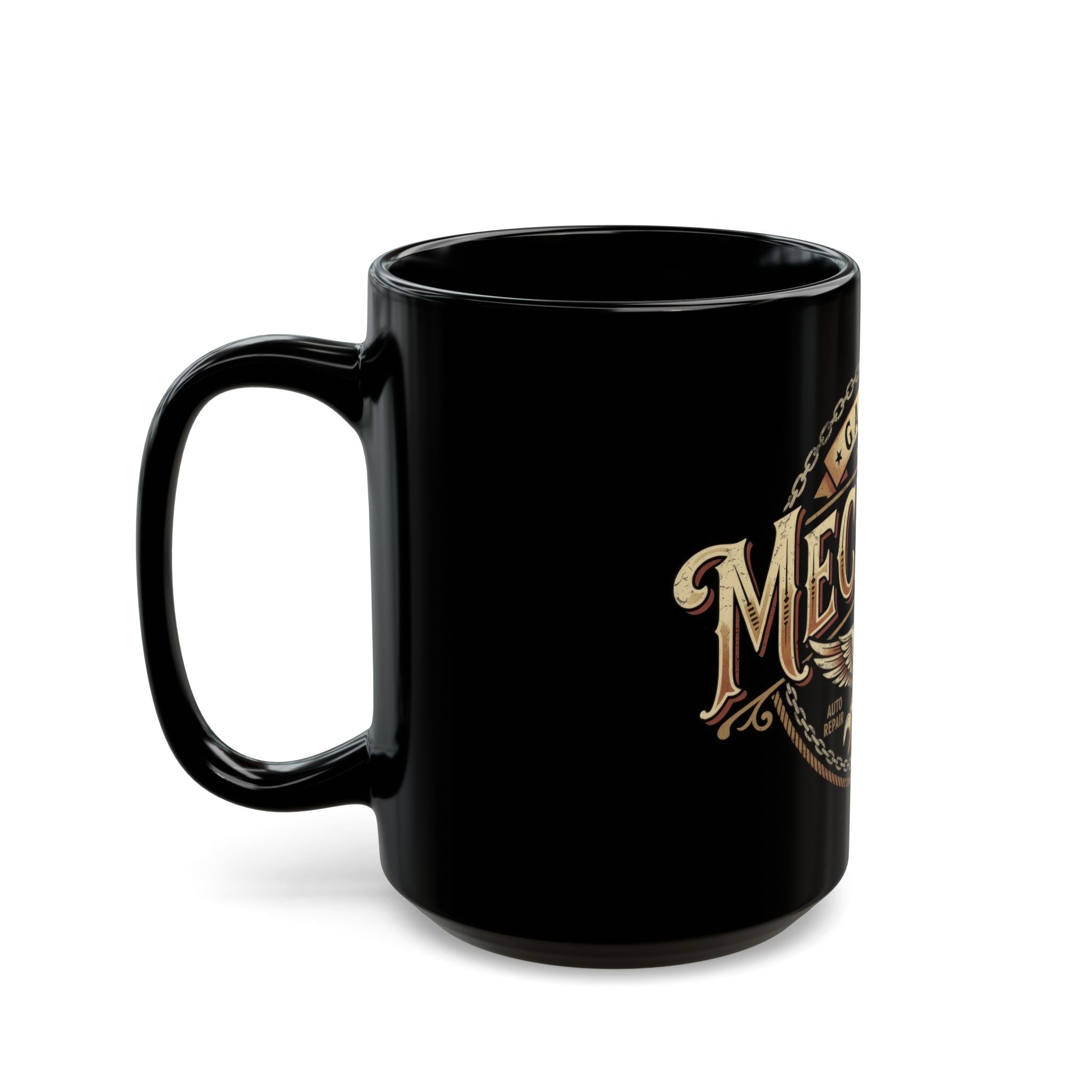 Mechanic Garage Coffee Mug — Vintage Wrench Logo Black Ceramic Mug (11oz, 15oz) - DCA0279