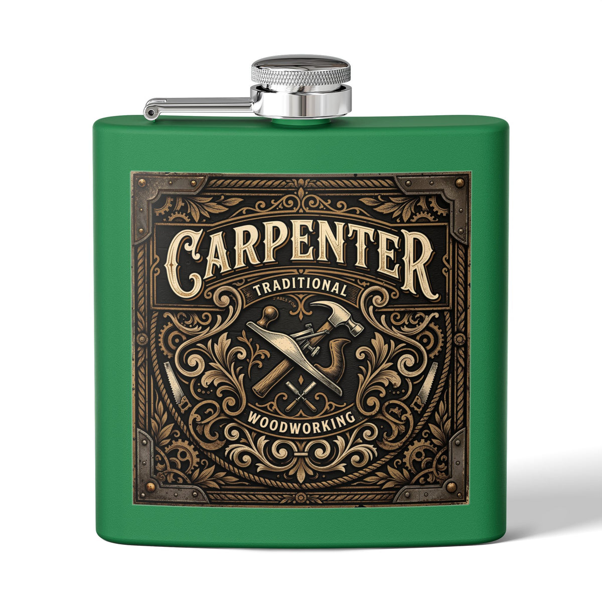Carpenter Stainless Steel Flask – Traditional Woodworking 6oz Hip Flask Gift - DCA0420