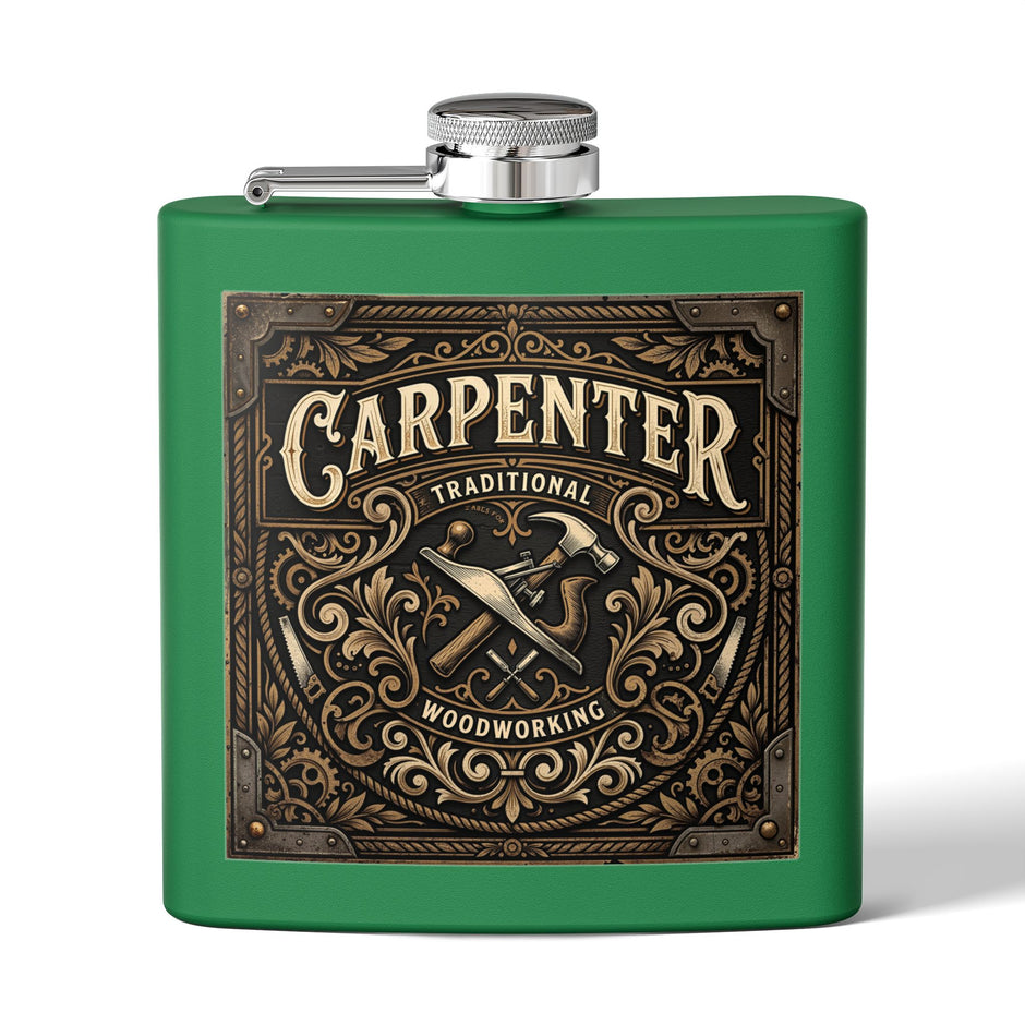 Carpenter Stainless Steel Flask – Traditional Woodworking 6oz Hip Flask Gift - DCA0420