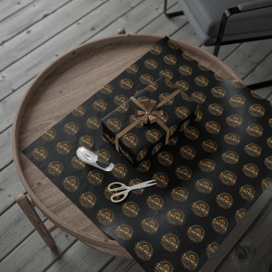 Linemen Wrapping Paper Roll — Vintage 'Legend' Emblem Pattern on Black (Gift Wrap)