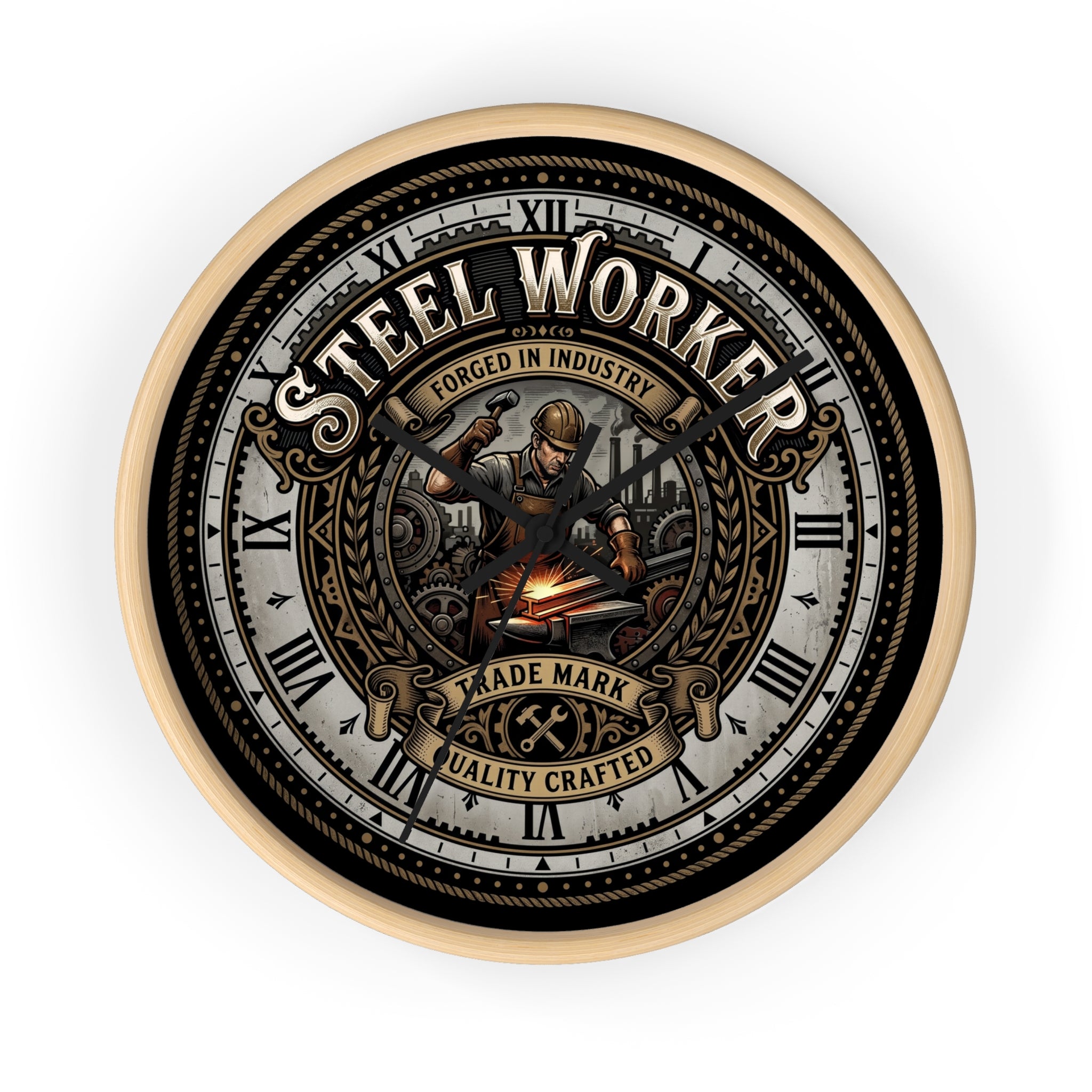 Steel Worker Wall Clock — Vintage Industrial Forge Clock - DCA0400