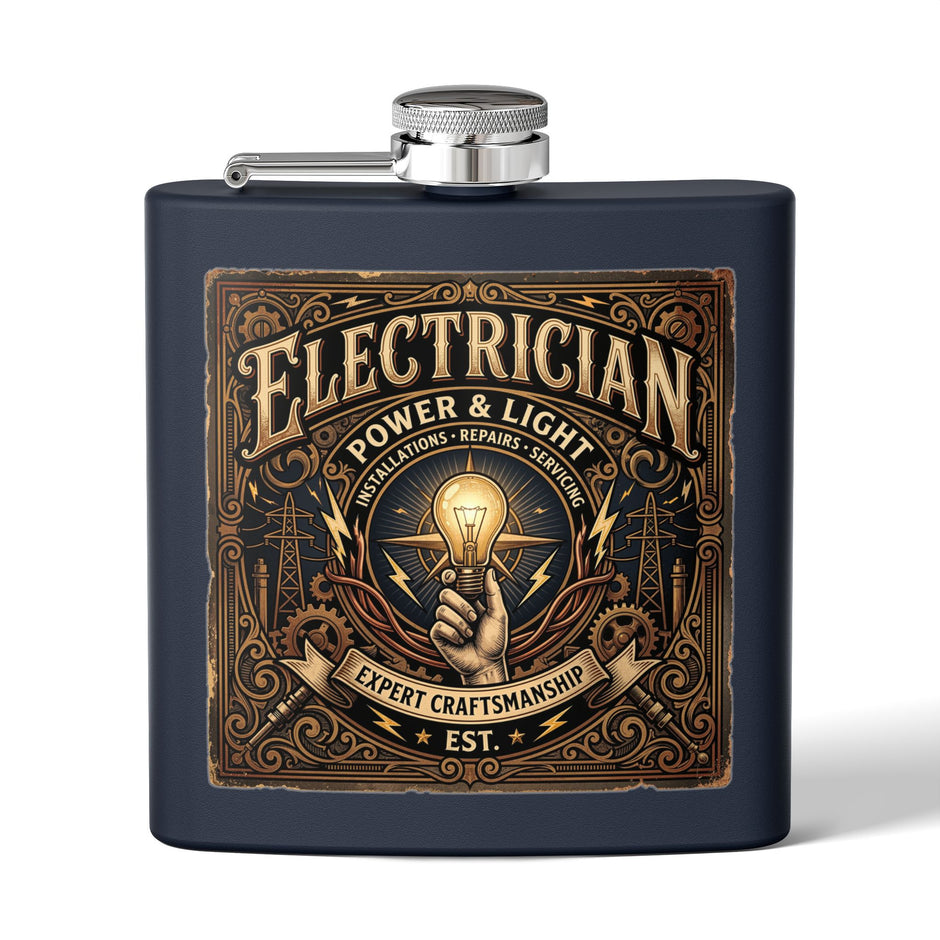 Electrician Licensed & Bonded Flask – 6oz Stainless Steel Hip Flask (Power • Lighting • Repairs) - DCA0421