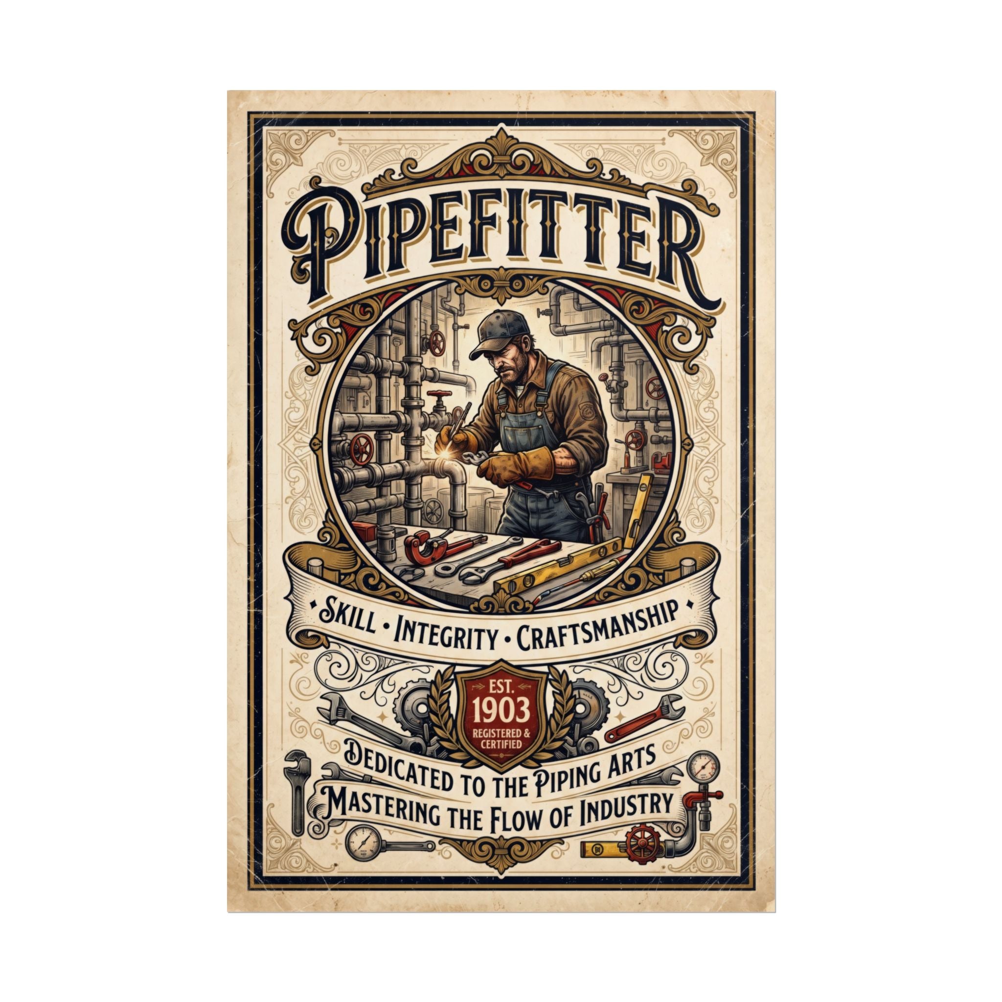 Pipefitter Rolled Poster — Vintage Trades Wall Art: 