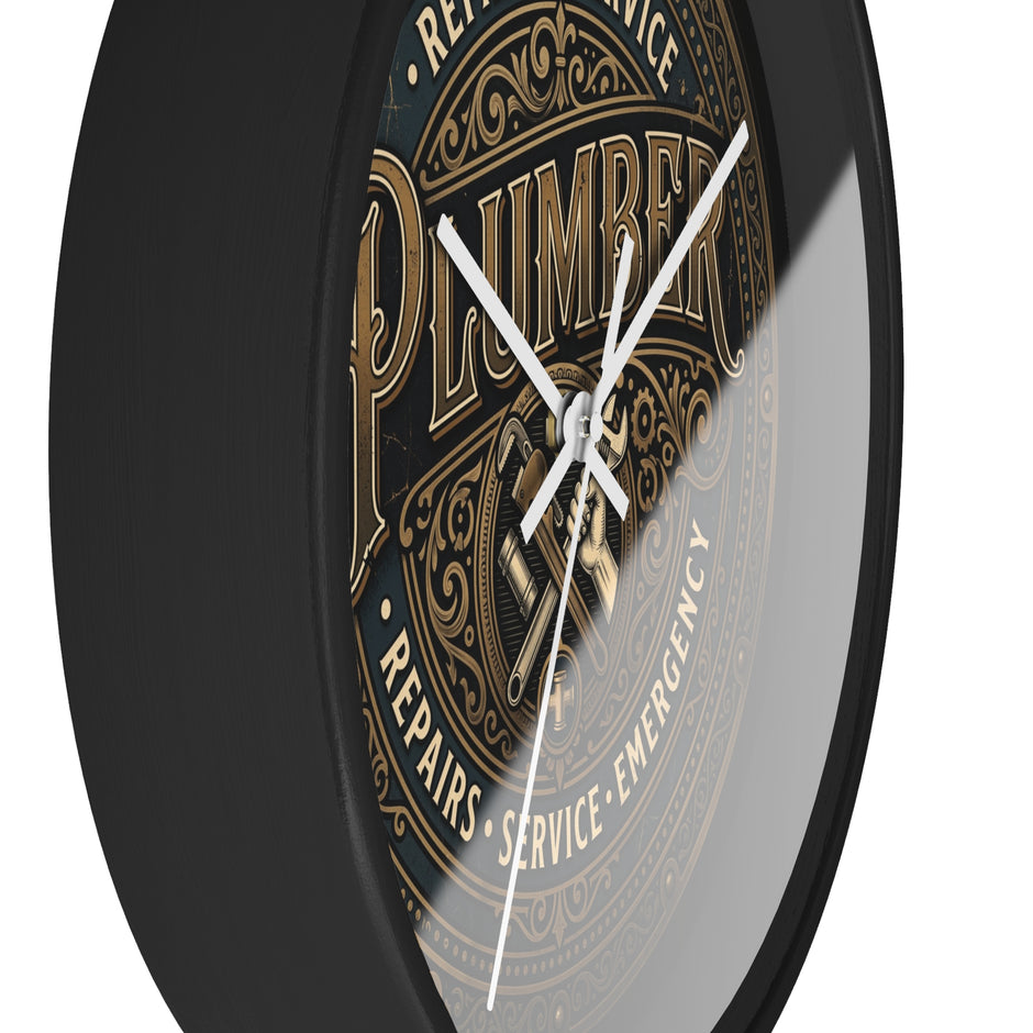 Plumber Vintage Emblem Wall Clock — Repairs • Service • Emergency - DCA0398